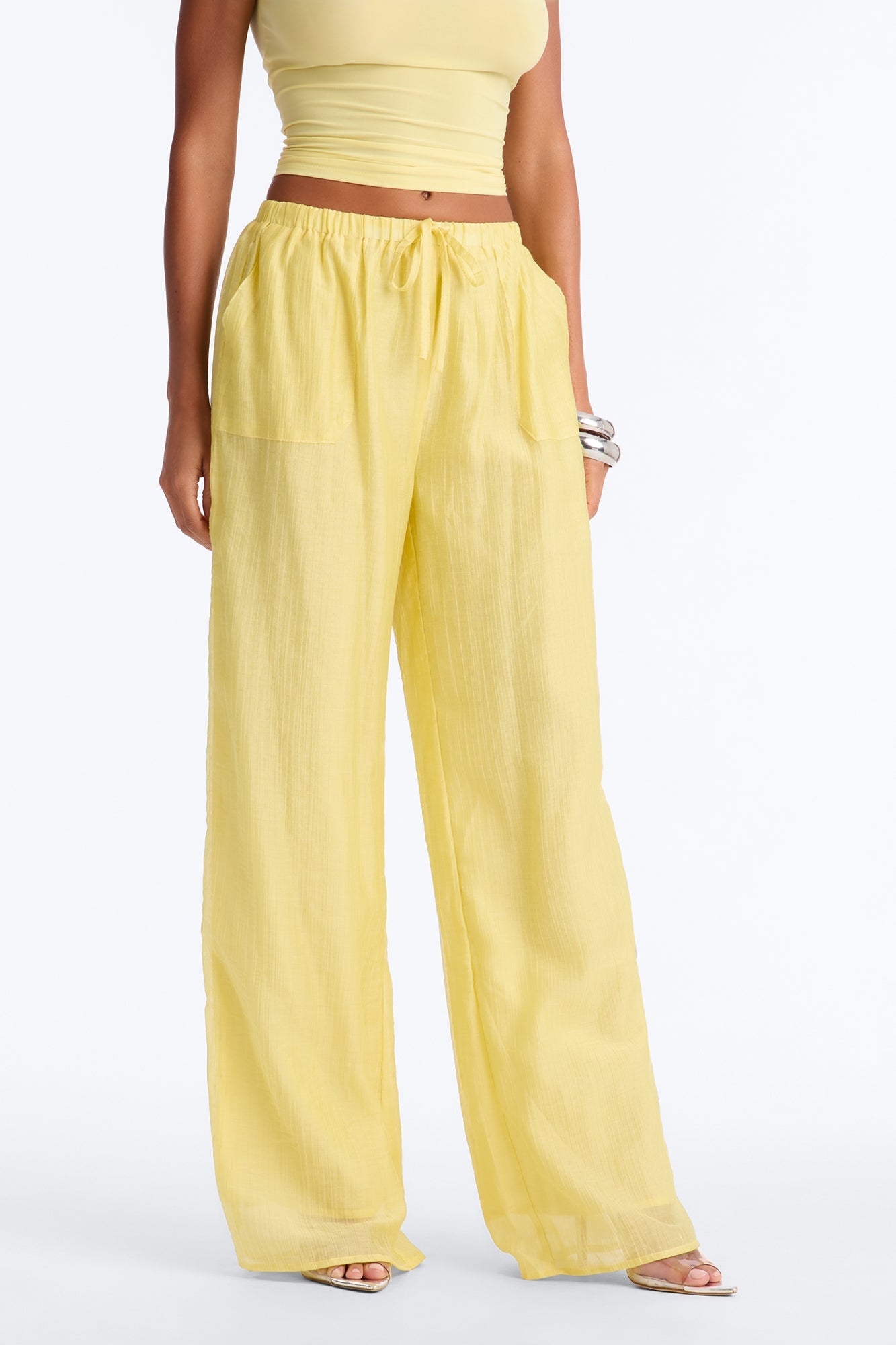Vacay Babe Textured Wide Leg Pant - Butter Yellow