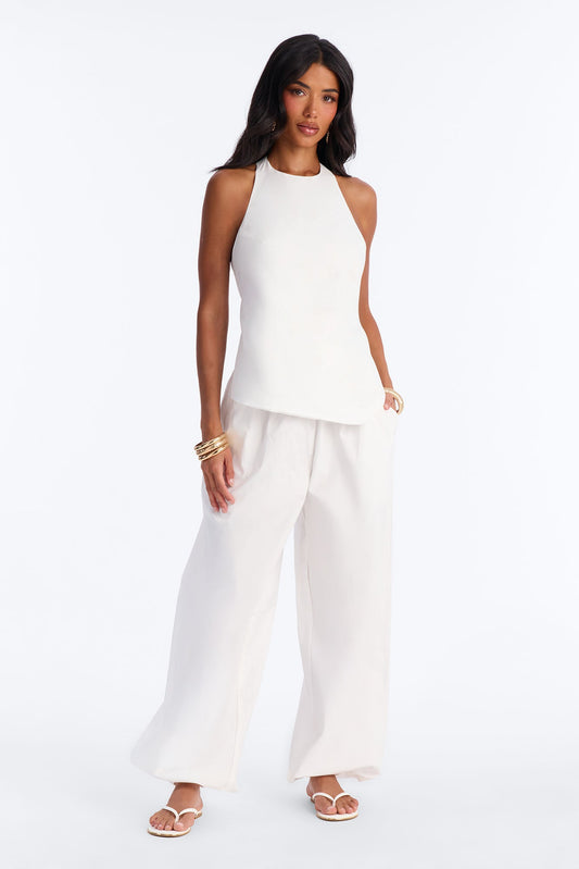 Cammie Halter Balloon Pant Set - White
