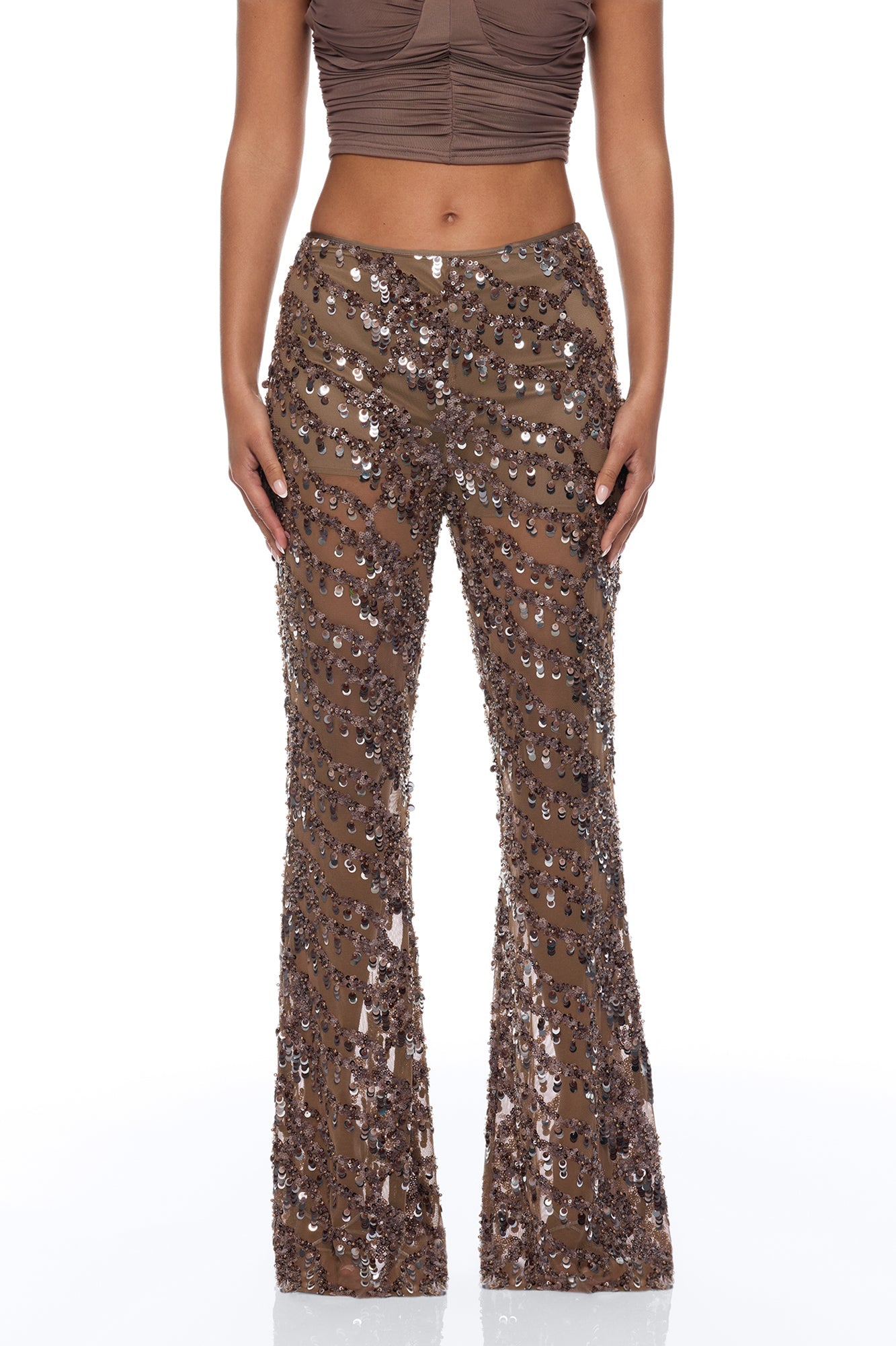 Zariah Sheer Sequin Pant - Bronze