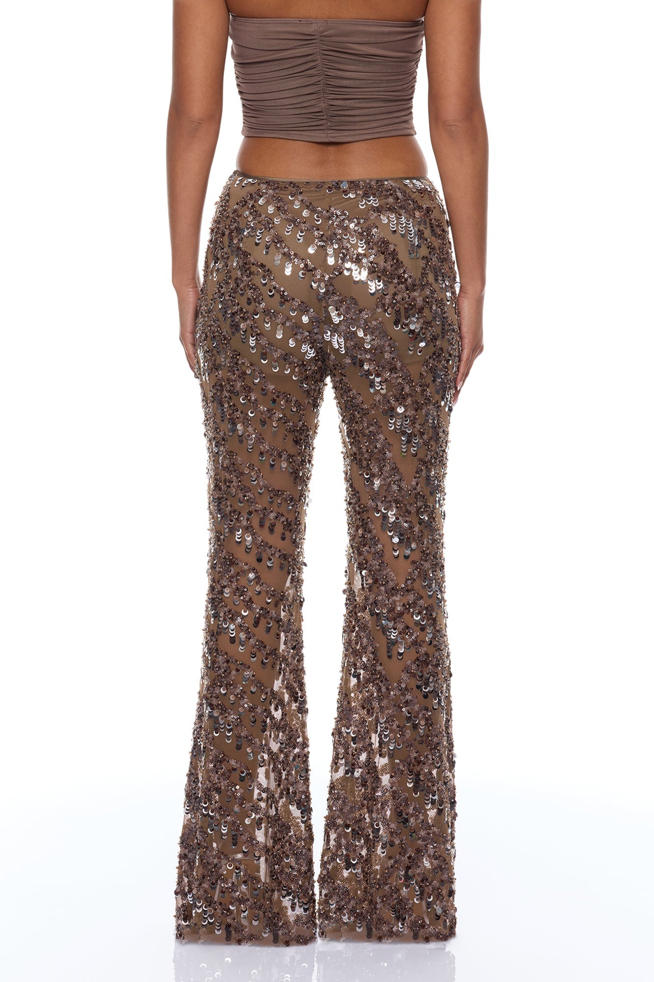 Zariah Sheer Sequin Pant - Bronze