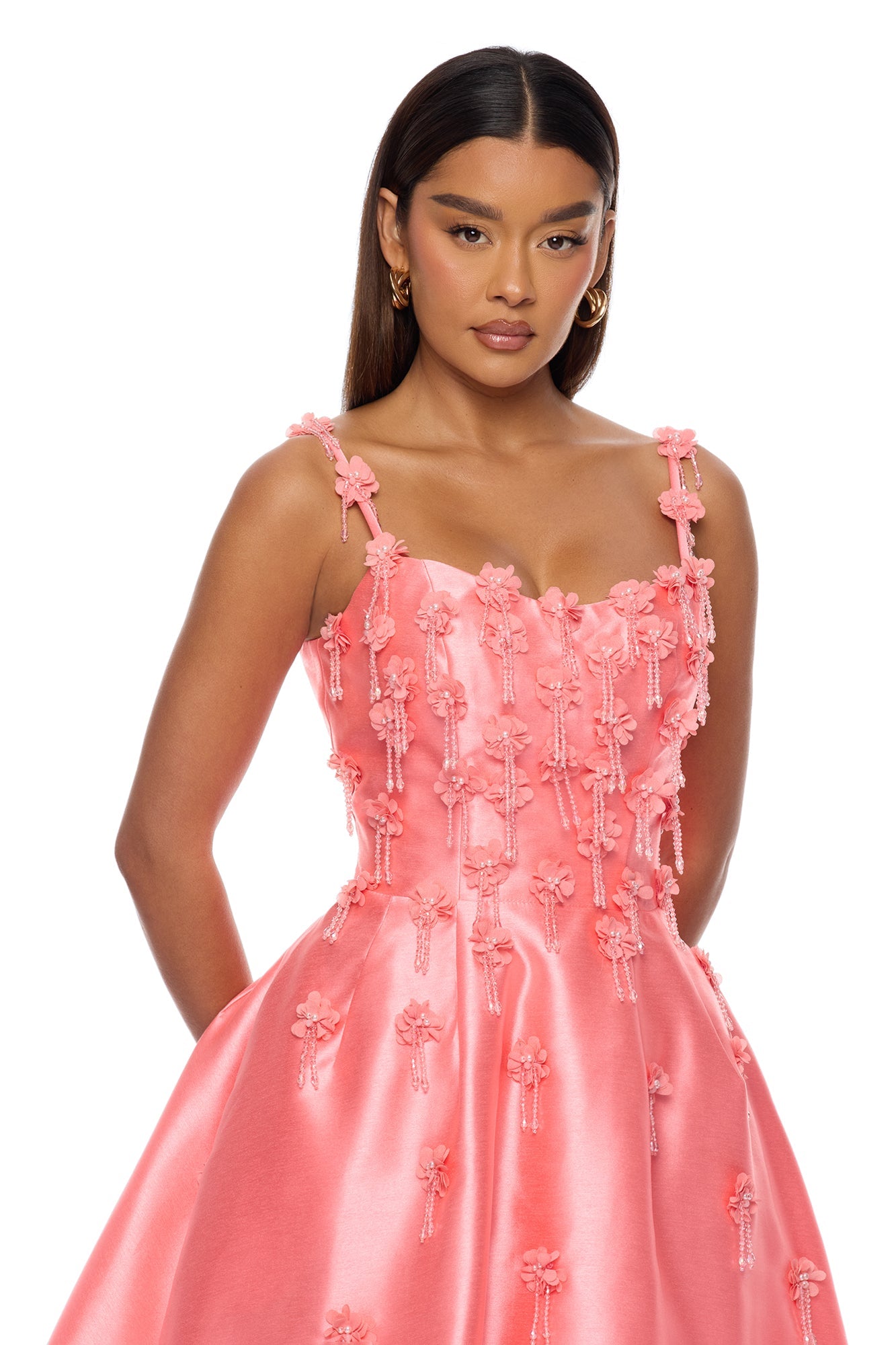Eternal Bloom Taffeta Midi Dress - Coral