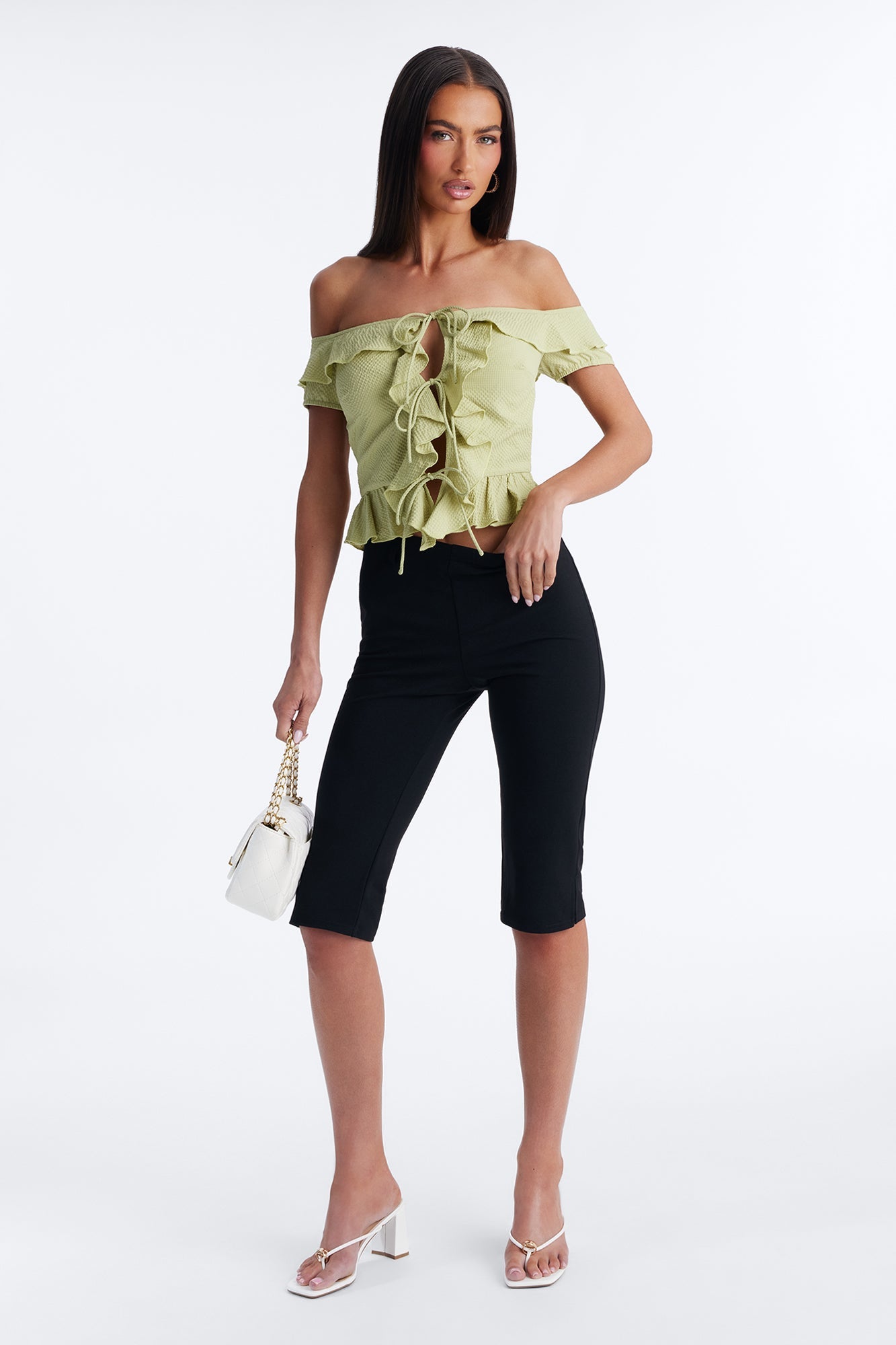 Matcha Girly Ruffle Flyaway Top - Sage