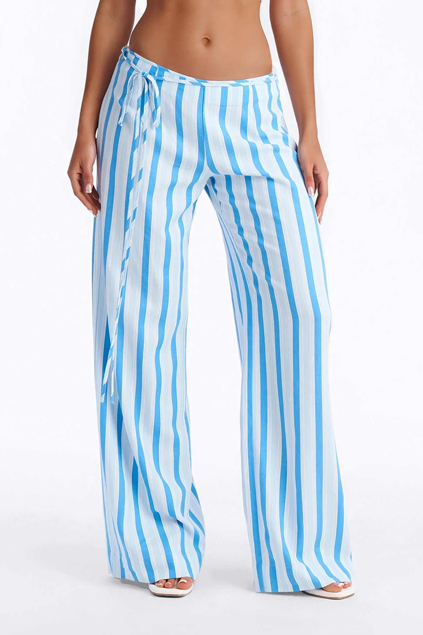 Lurice Low Rise Striped Linen Wide Leg Pant - Blue/combo