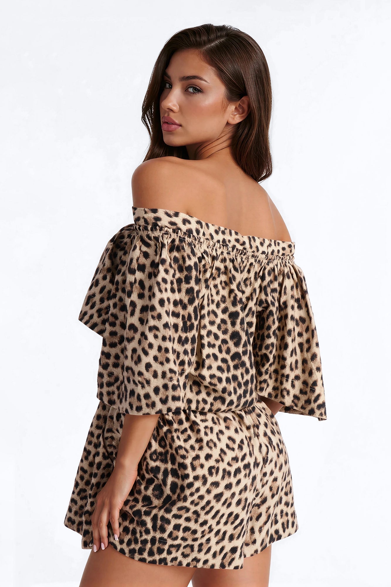 Xandra Leopard Short Sleeve Flowy Romper - Leopard