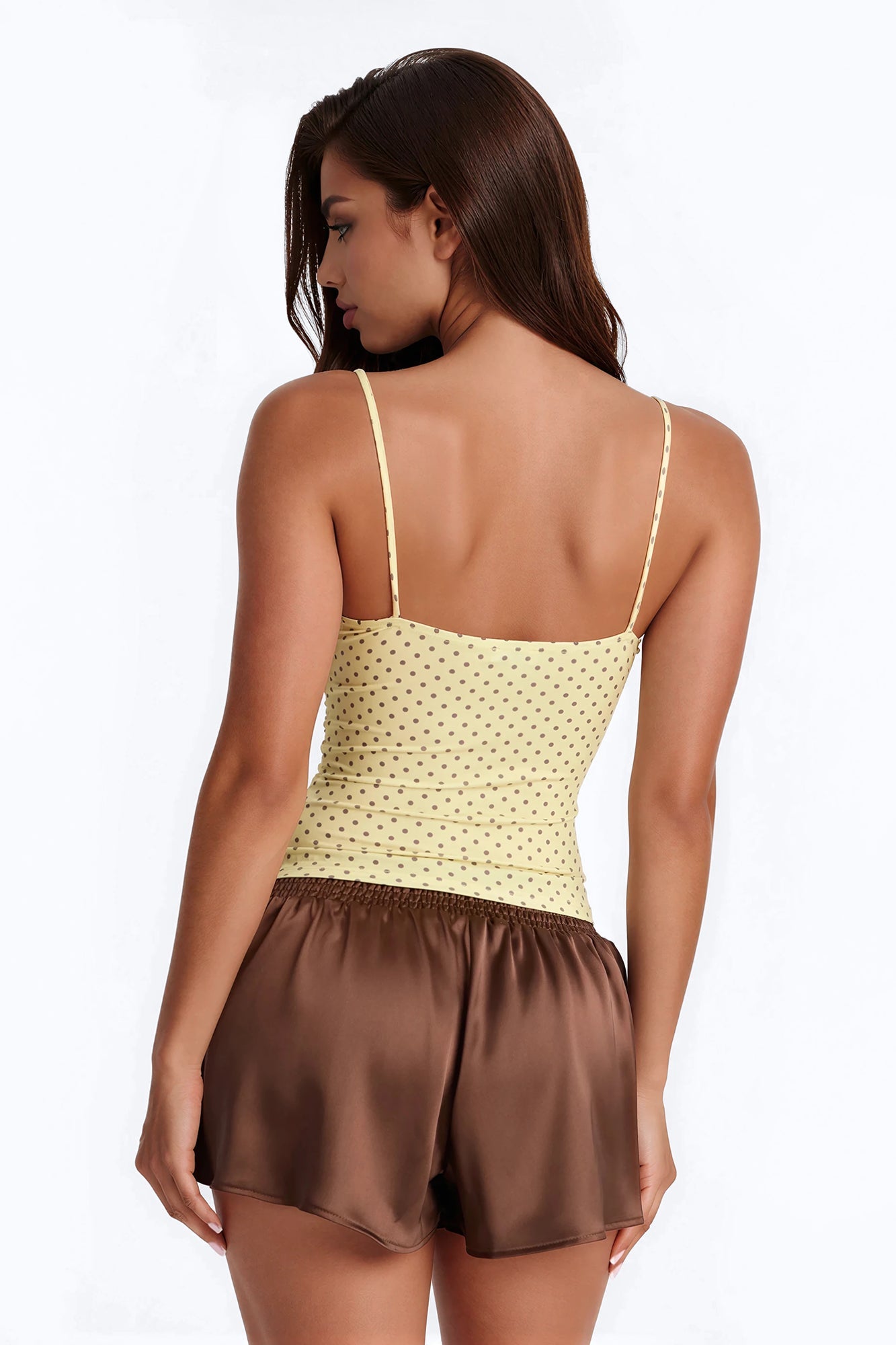 Sunny Polka Dot Ruffle Twist Tank Top - Yellow/combo