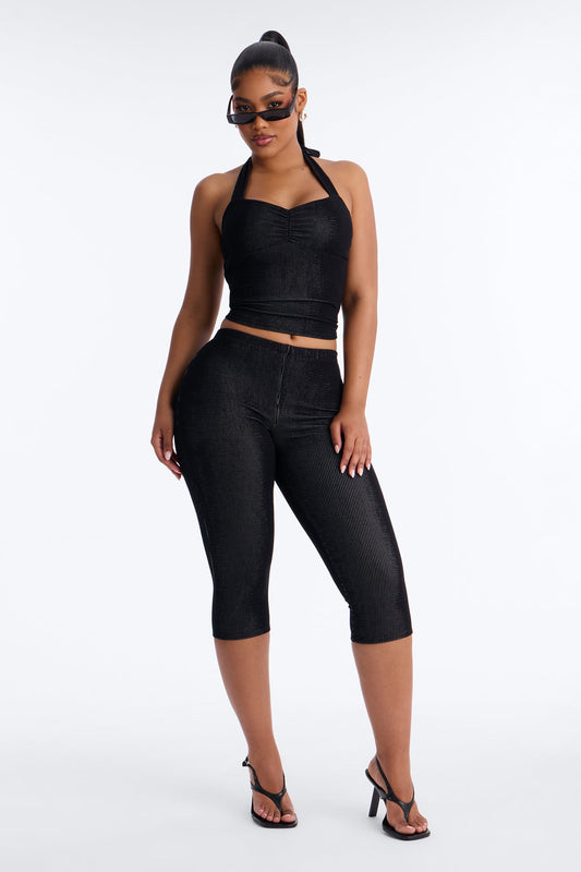 Liana Halter Ribbed Capri Set - Black