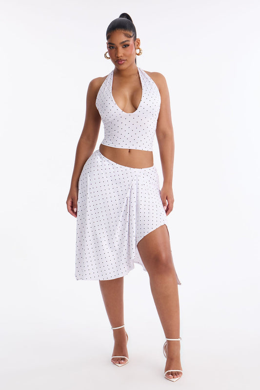 Dolly Halter Polka Dot Skirt Set - White/Black