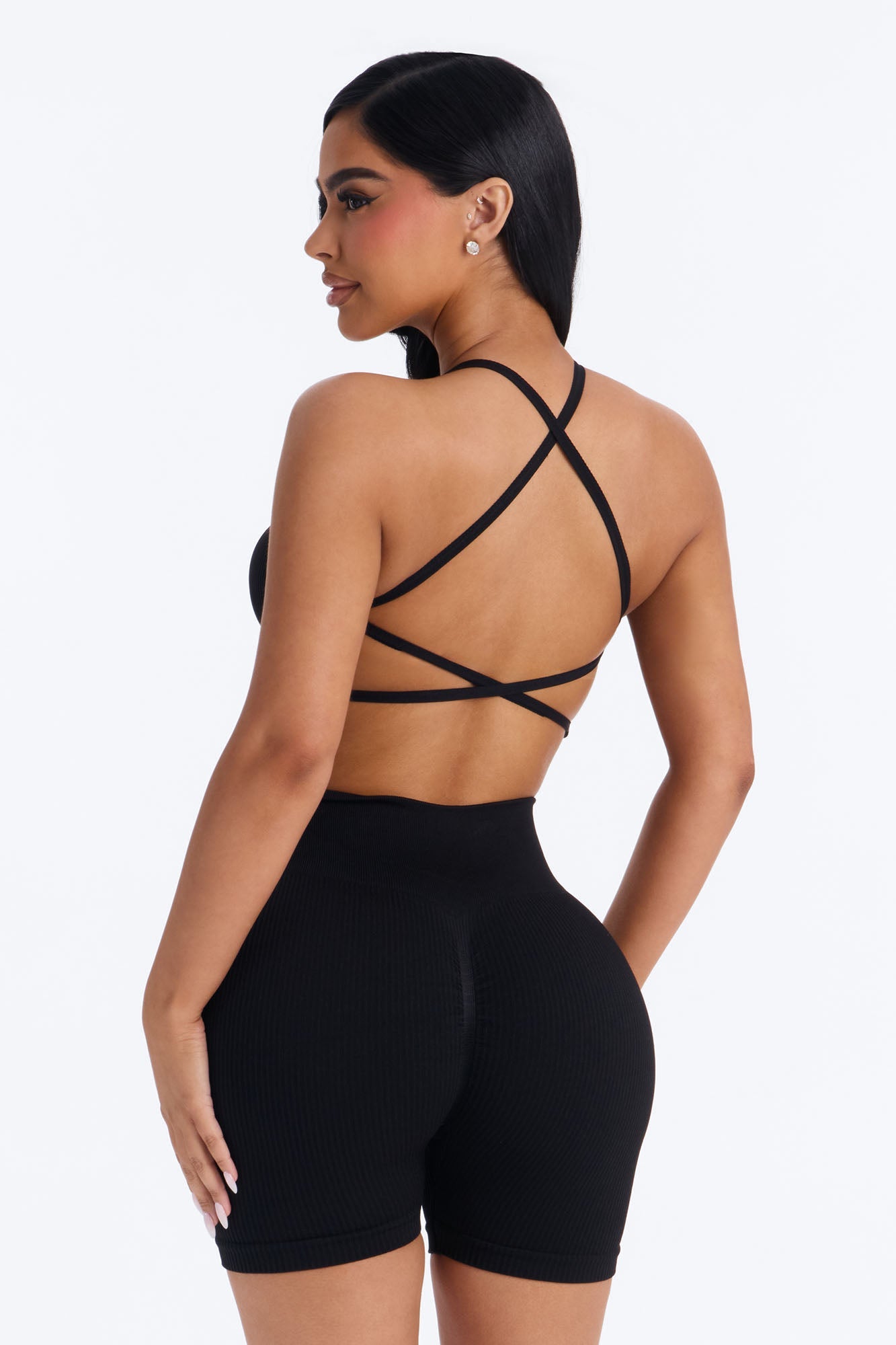 Never Settle Seamless Sports Bra Biker Short Set - Black