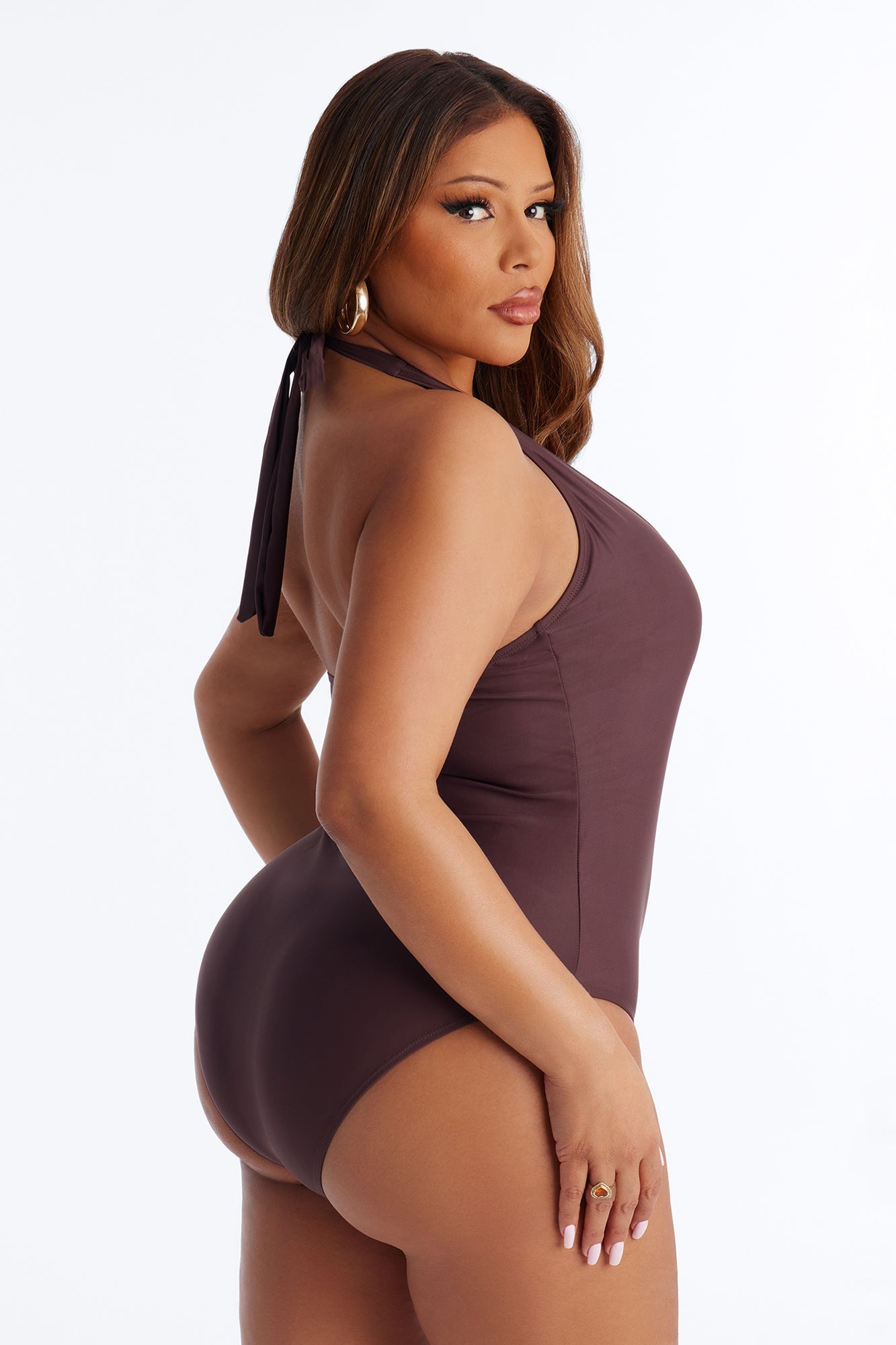 Summer Fling Scoop Neck 1 Piece Swimsuit - Chocolate
