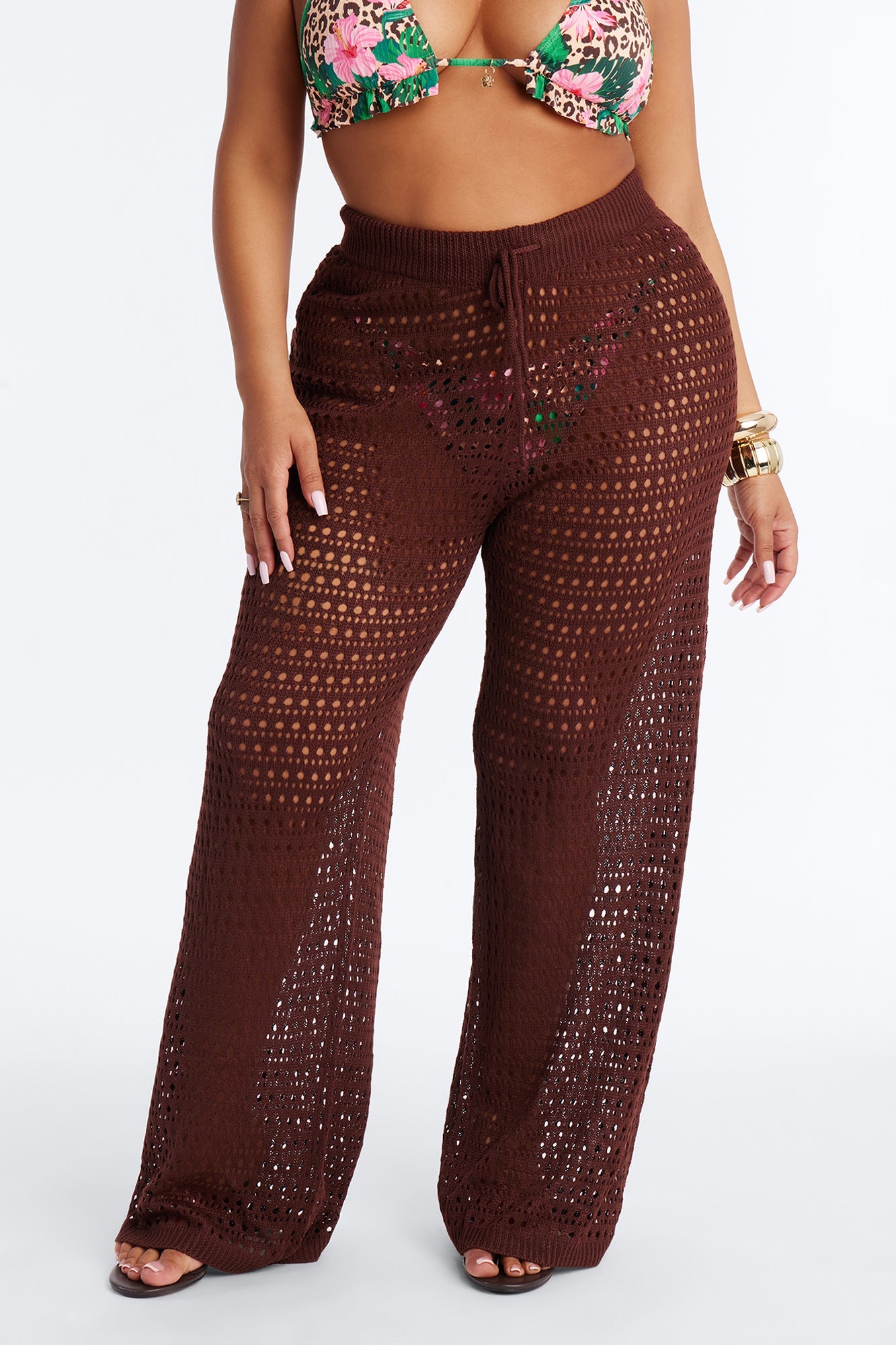 Temptress Textured Knit Swim Cover Up Pant - Chocolate