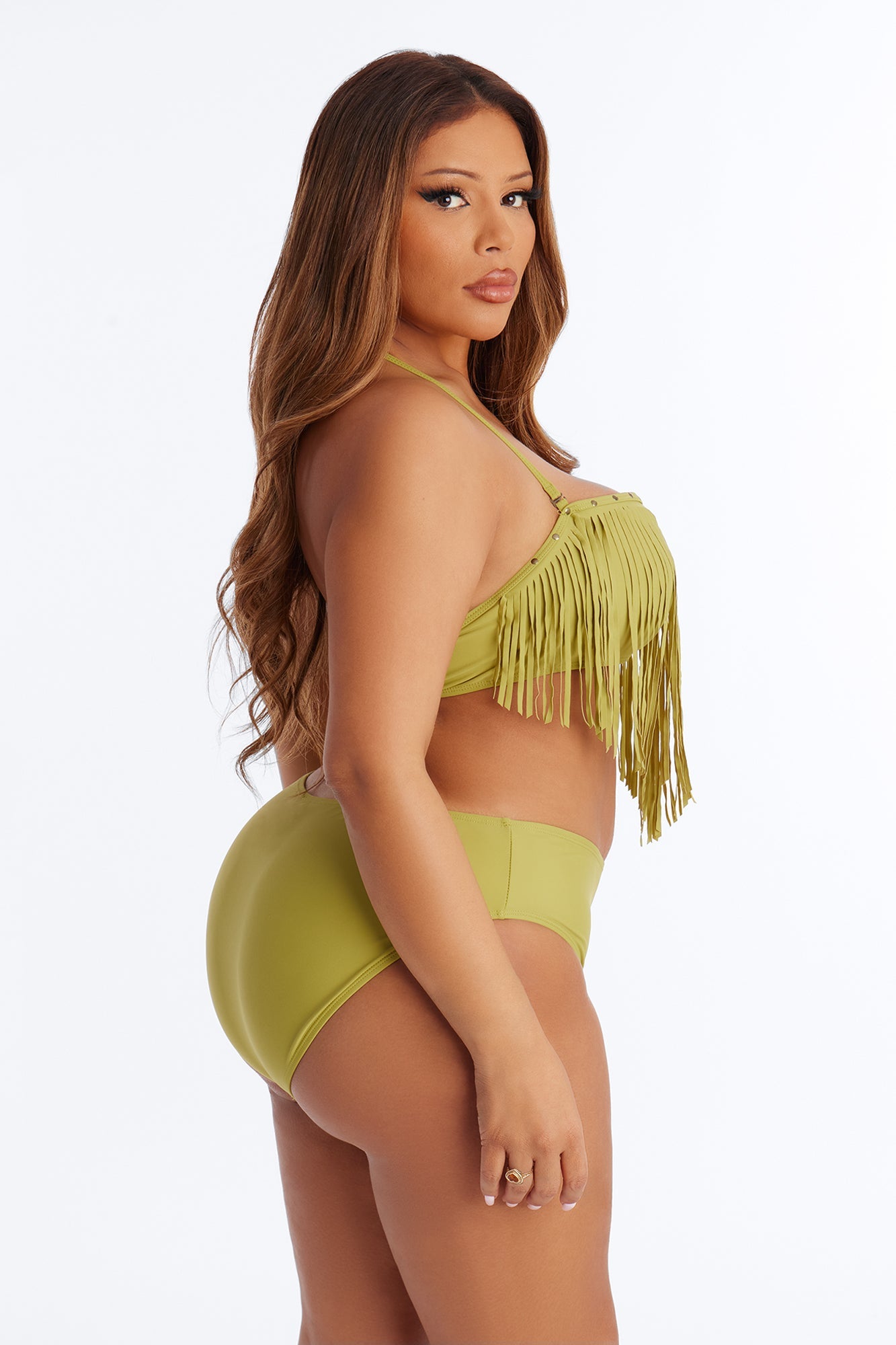 Cabana Cooldown 3 Piece Fringe Bikini Set - Olive