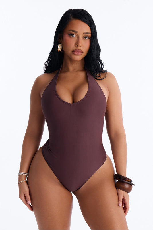 Summer Fling Scoop Neck 1 Piece Swimsuit - Chocolate