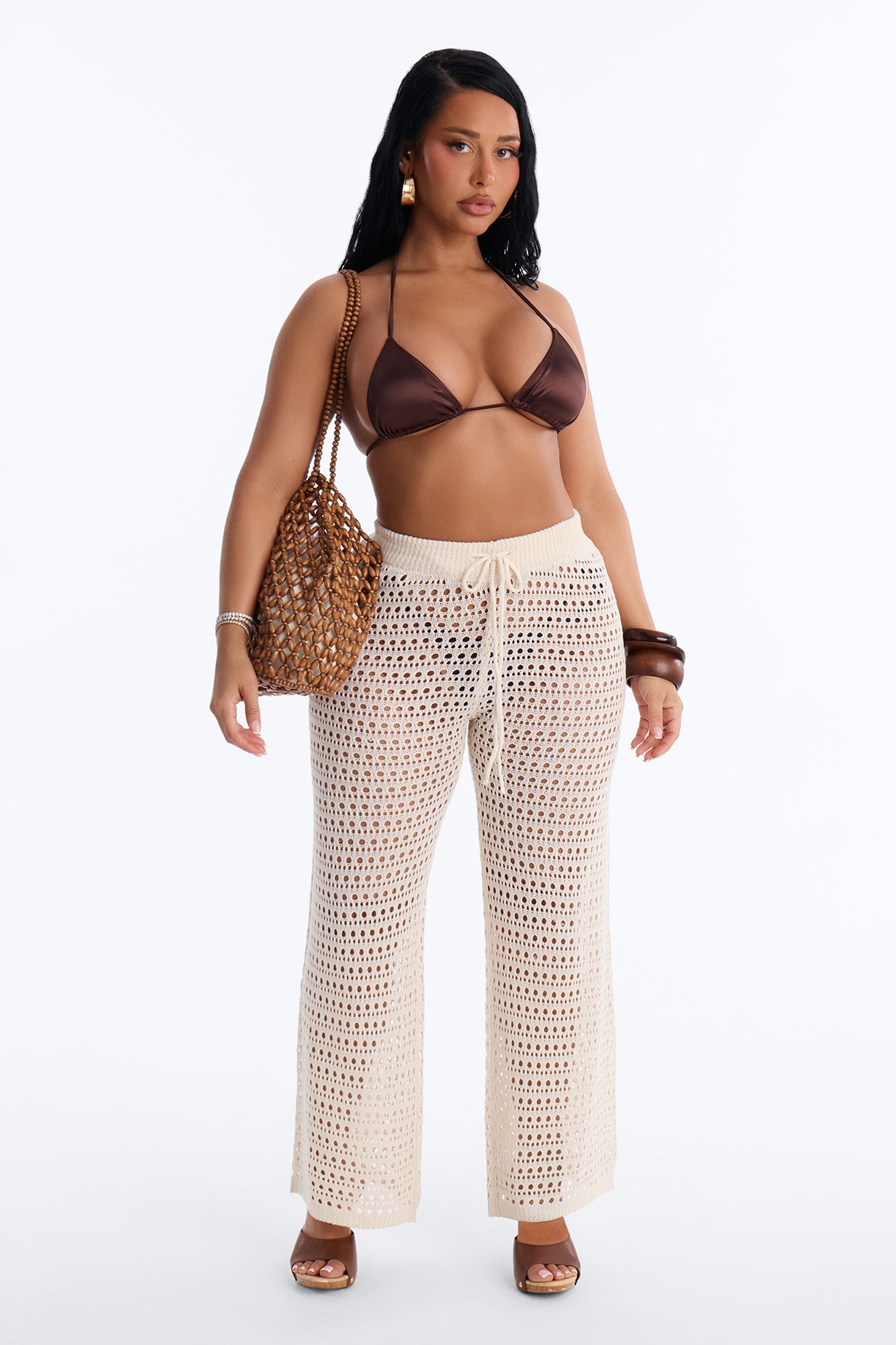 Temptress Textured Knit Swim Cover Up Pant - Cream