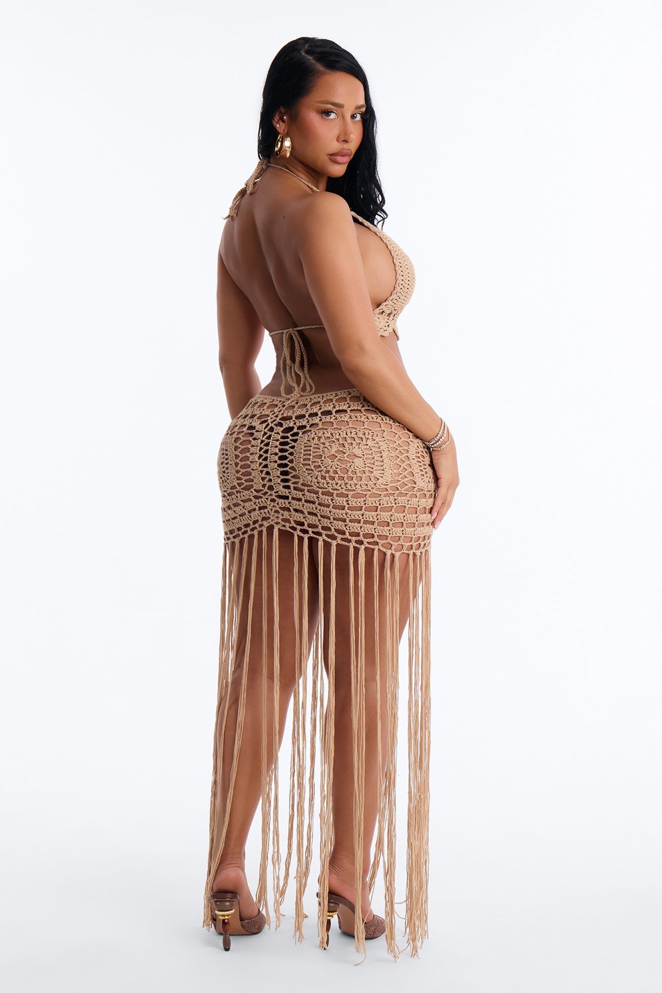 Denise Crochet Maxi Swim Cover Up Dress - Mocha