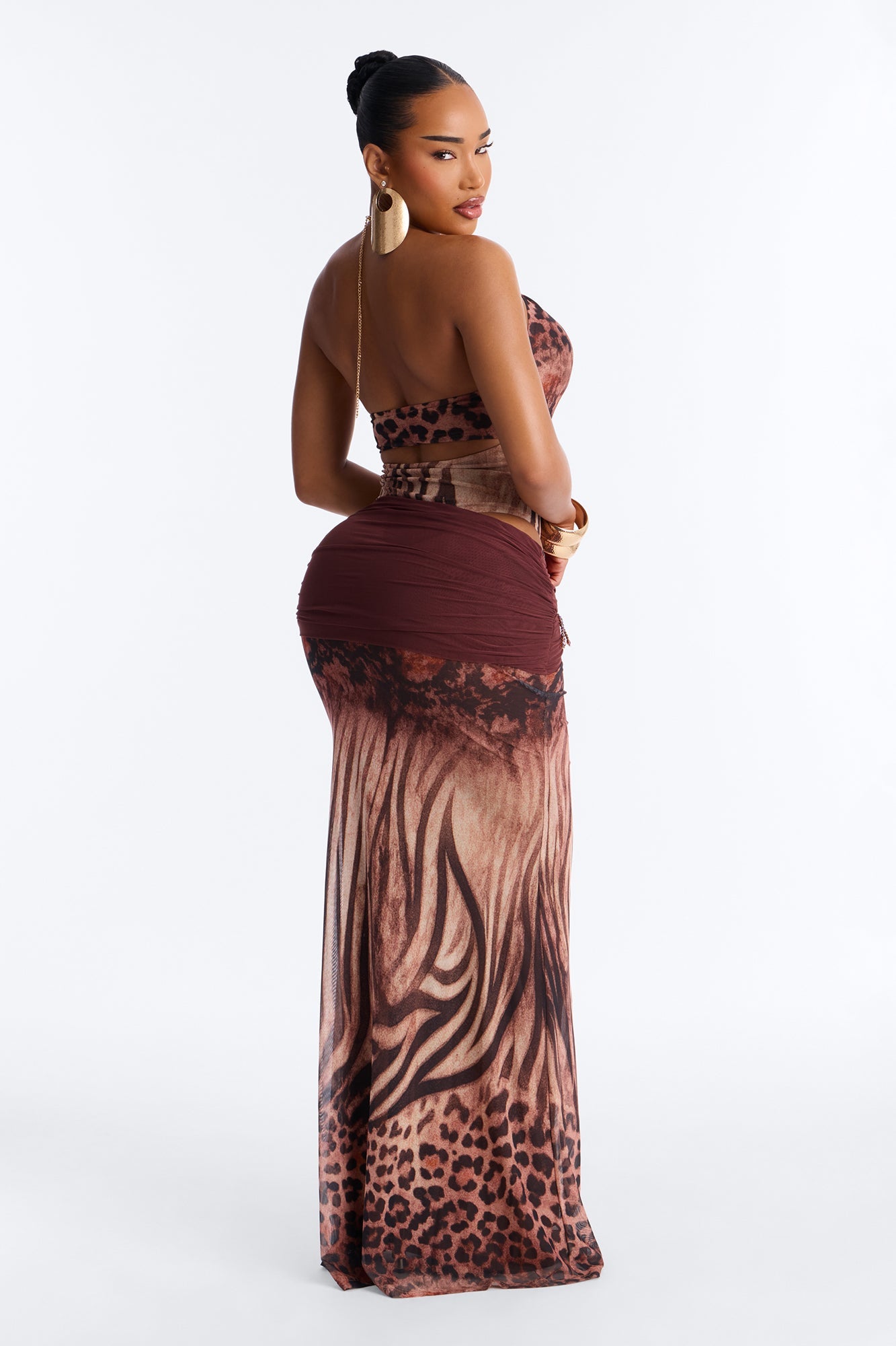Marissa Hardware Maxi Skirt Set - Brown/combo