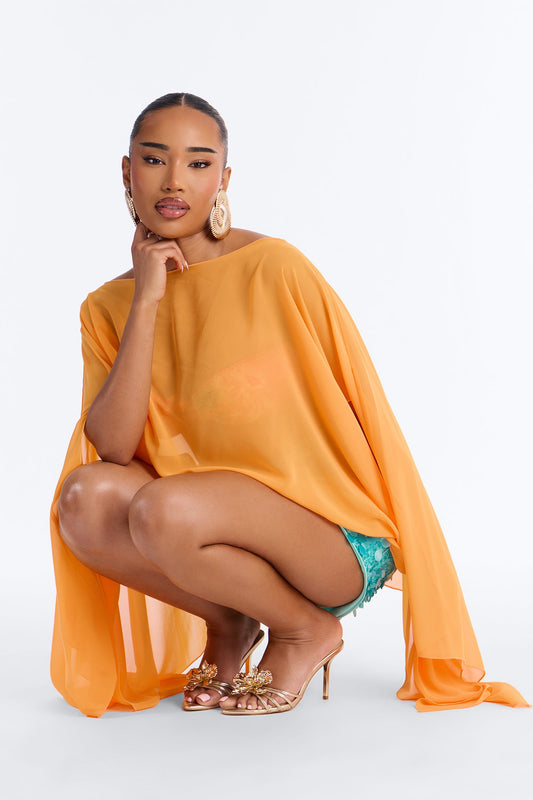 Get In Line Long Chiffon Kimono Top - Orange