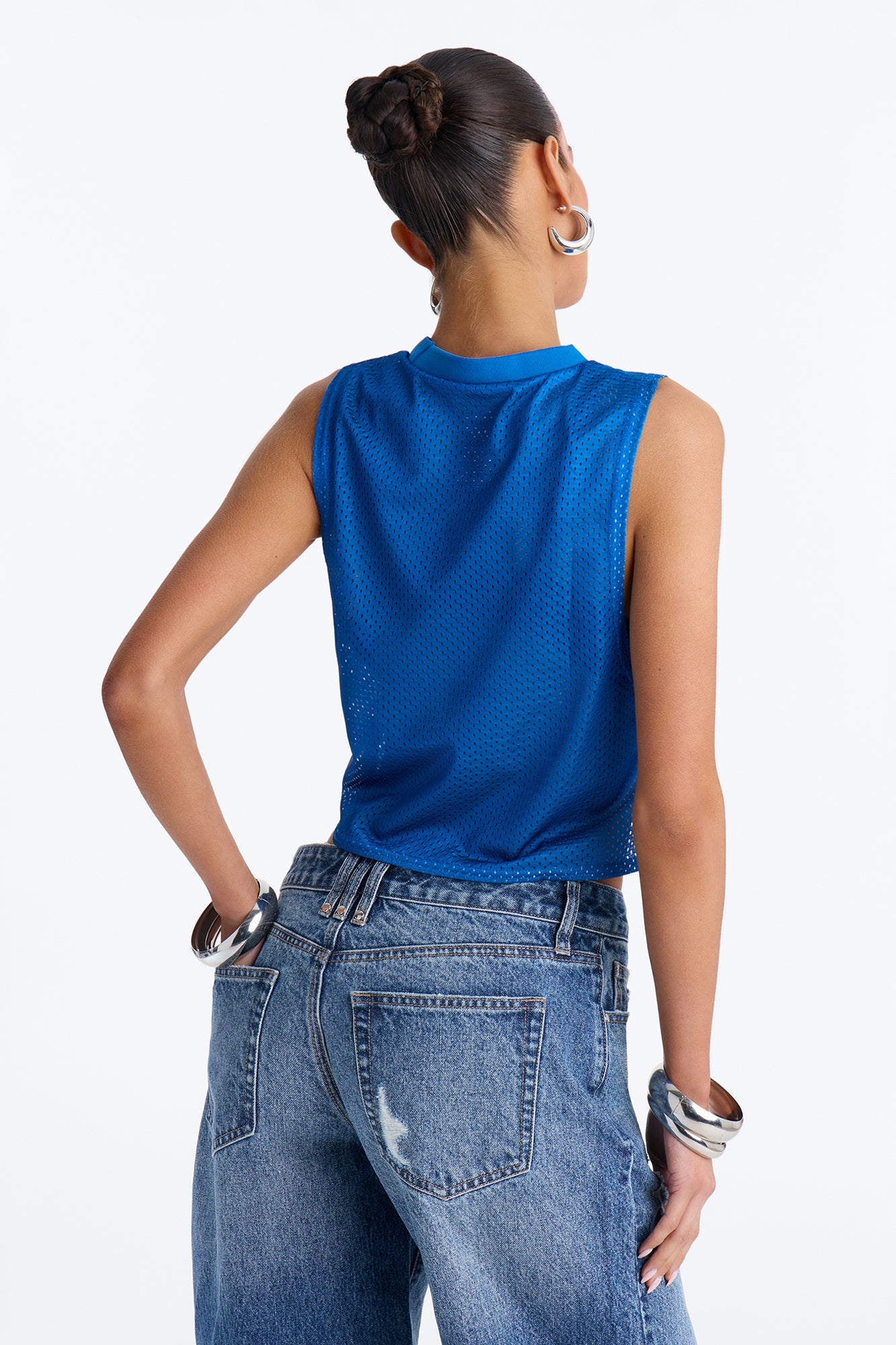 The Rolling Stones Mesh Cropped Muscle Tank - Royal