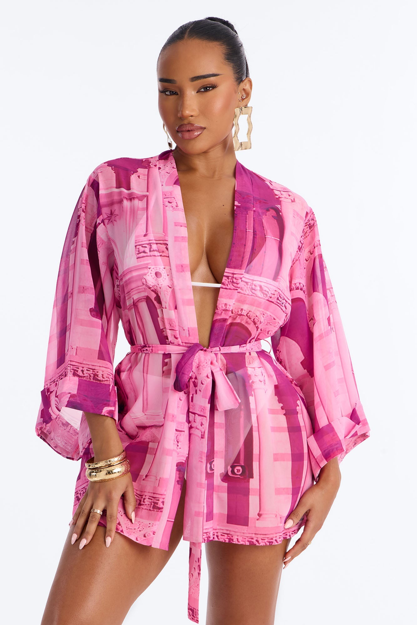 Enjoy The Waves Novelty Swim Cover Up Kimono - Pink