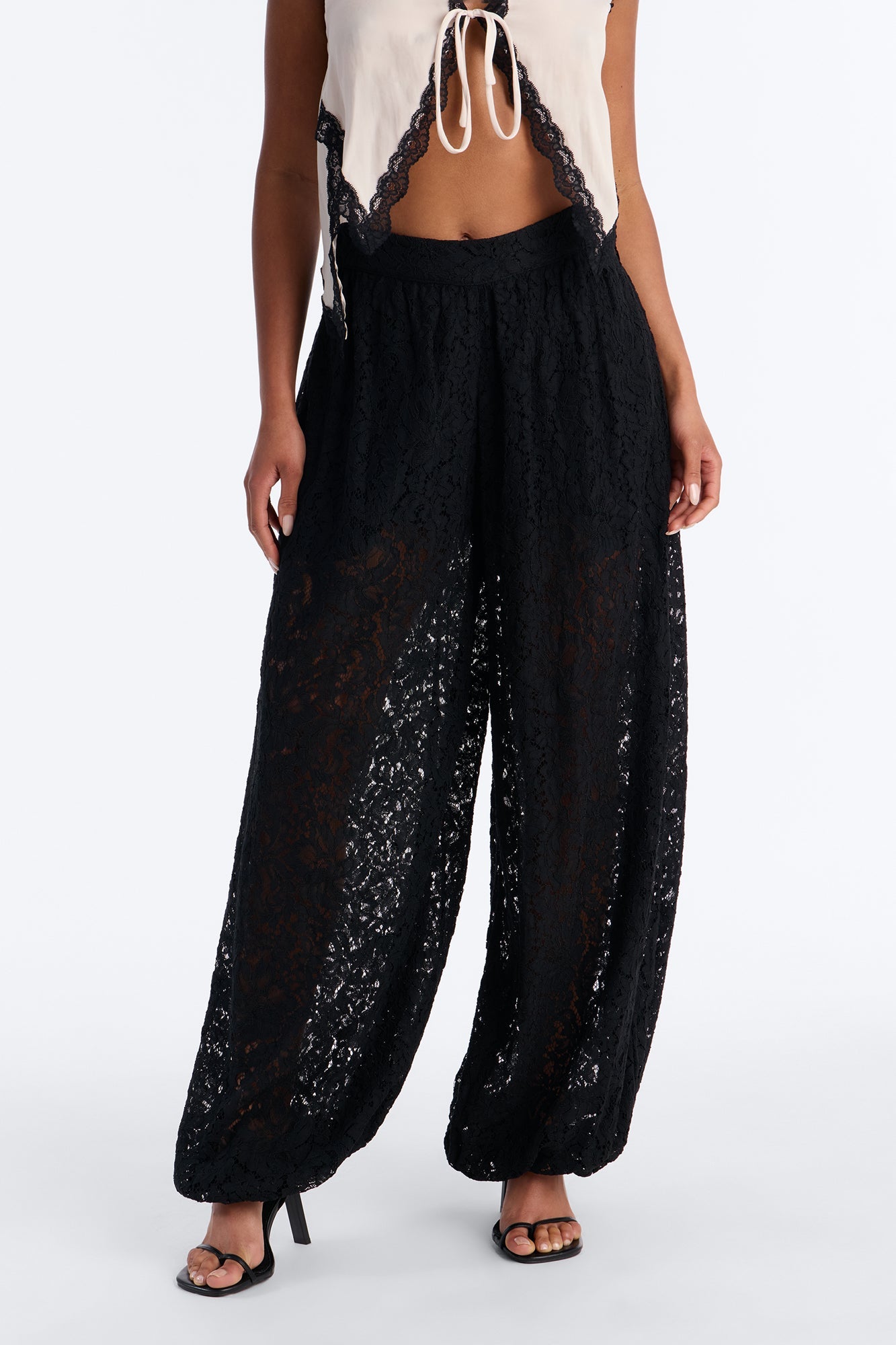Barely A Secret Sheer Lace Balloon Pant 30″ - Black