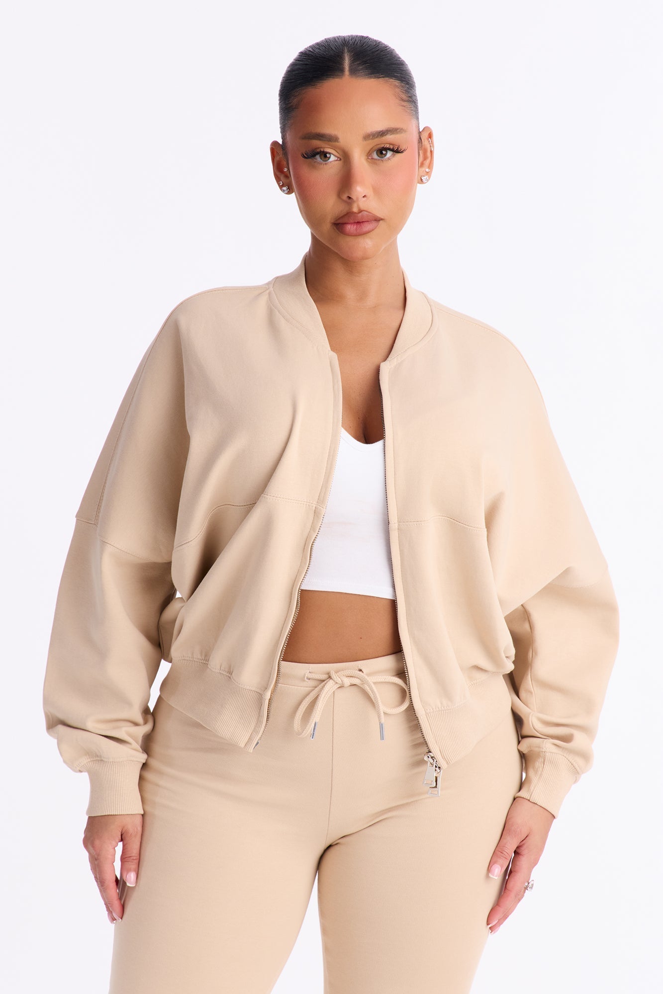 Kelsey Double Zip Flare Leg Pant Set - Stone