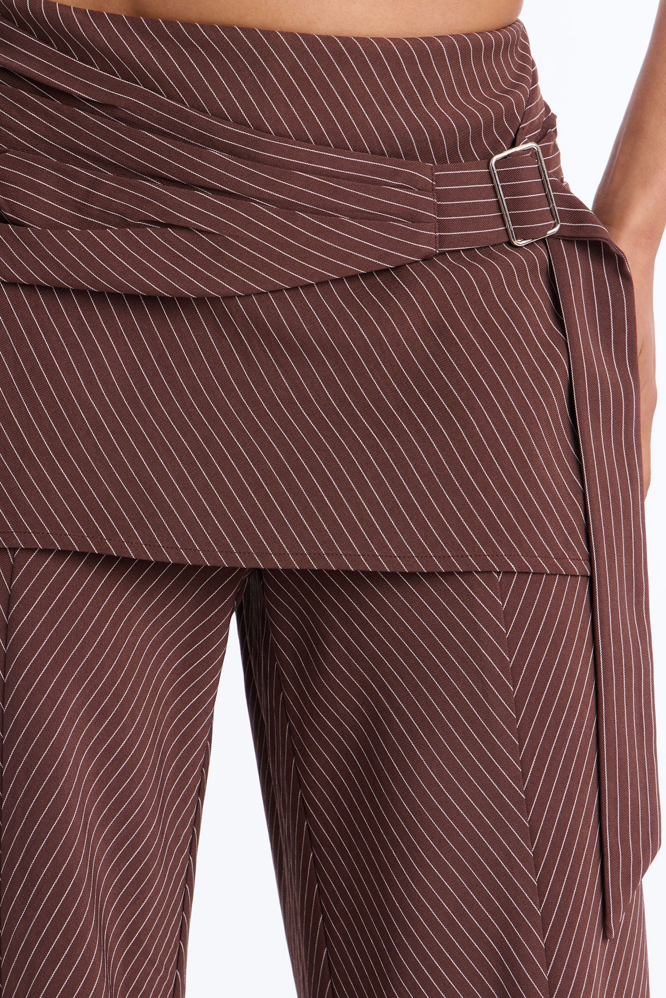 Cummerbund Wrap Waist Skirt Trouser - Brown