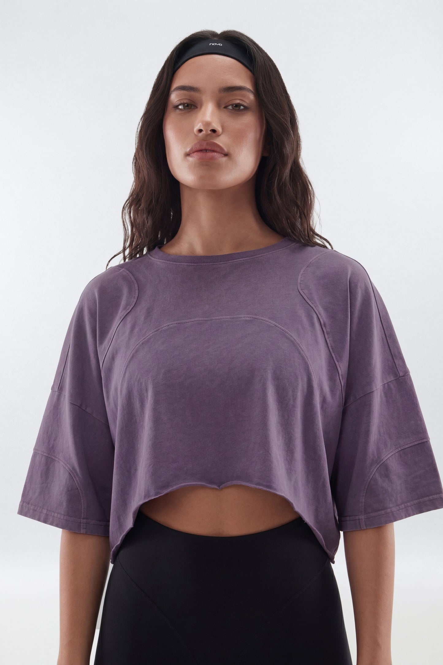 Cotton Jersey Oversized Stitched Short Sleeve Top - Iris