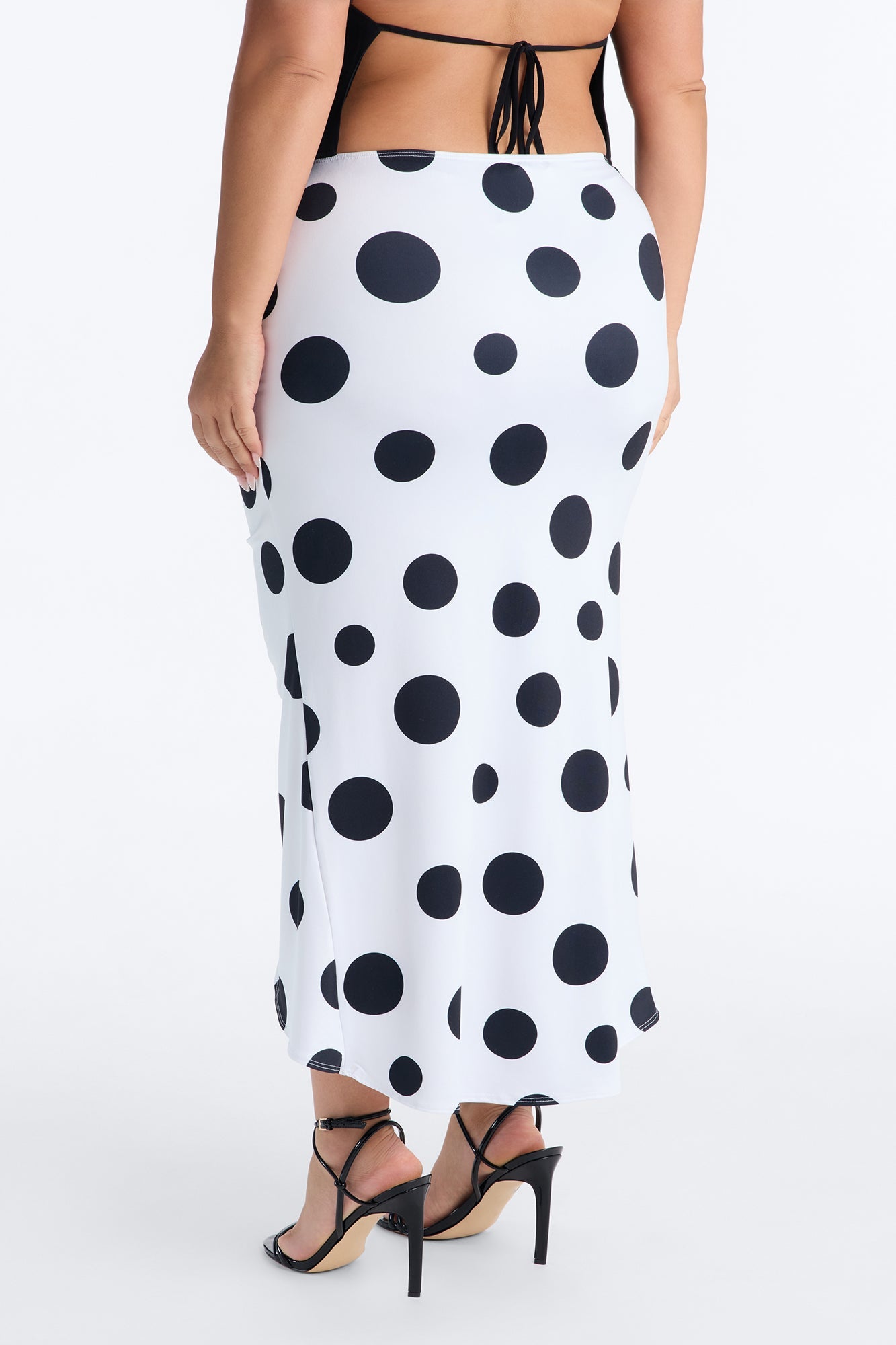 Mila Ruched Polka Dot Midi Skirt - White/Black