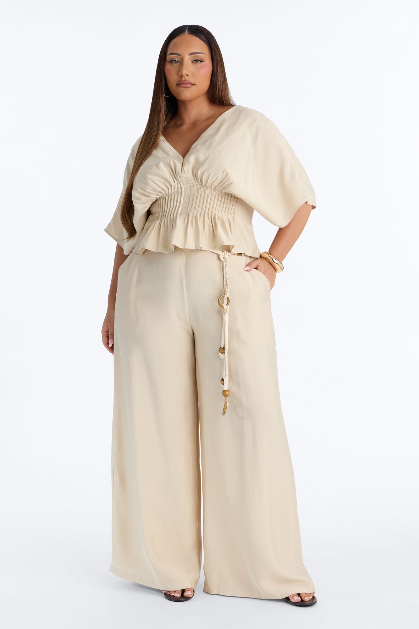 Miranda Linen Pant Set - Taupe