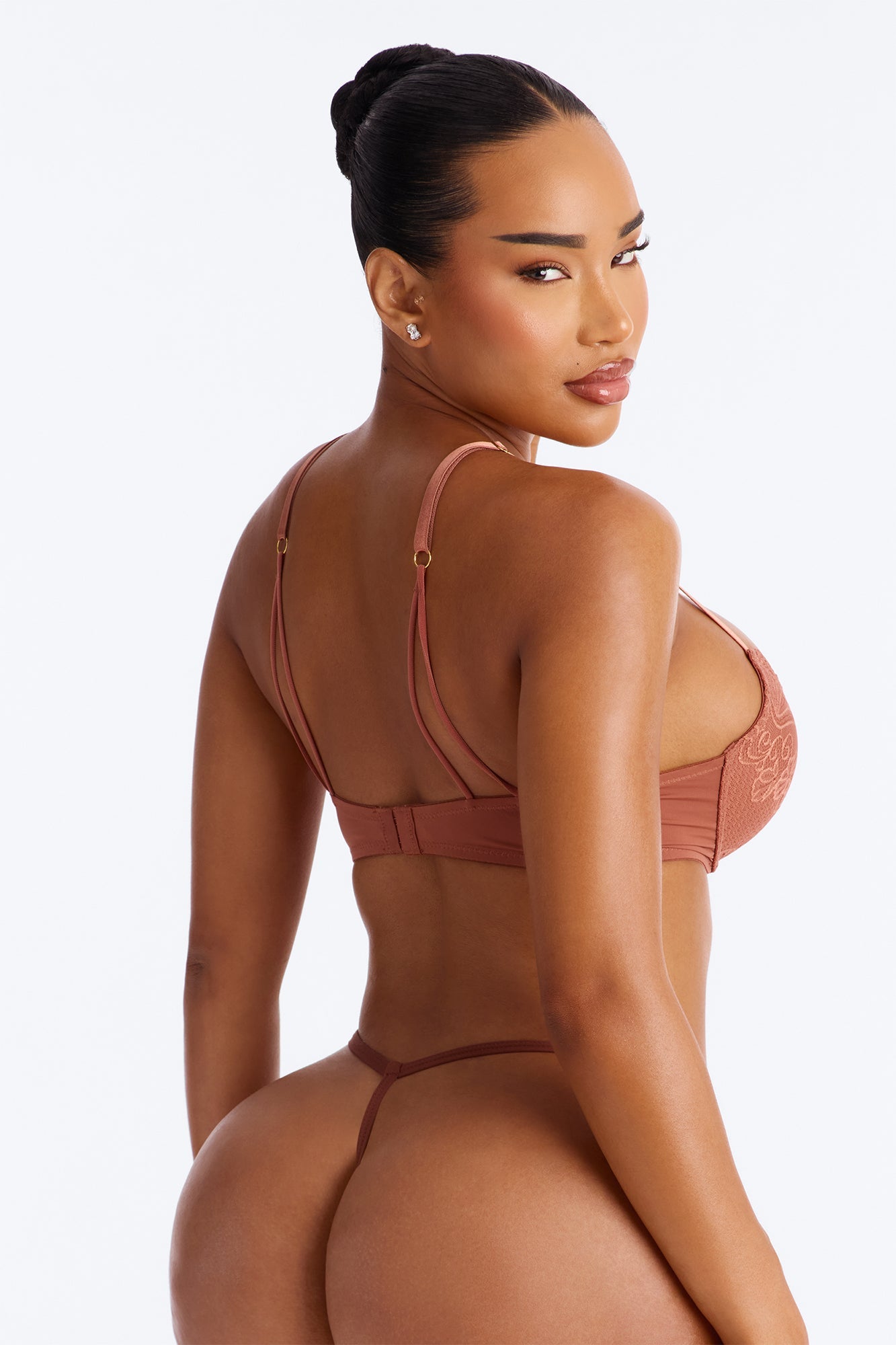 Lacey Lift Deep Plunge Push Up Lace Bra - Tan