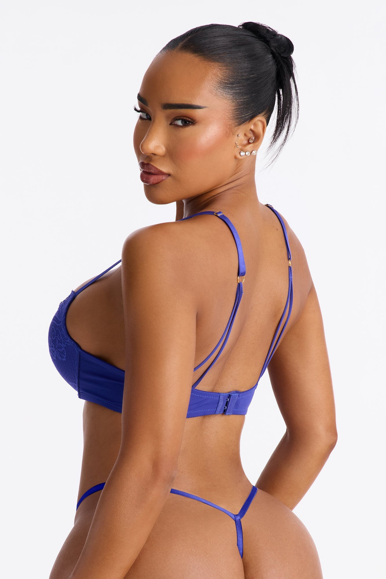 Lacey Lift Deep Plunge Push Up Lace Bra - Blue