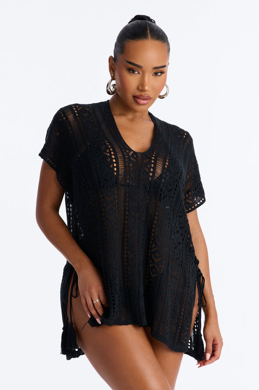 Iris Crochet Swim Cover Up - Black