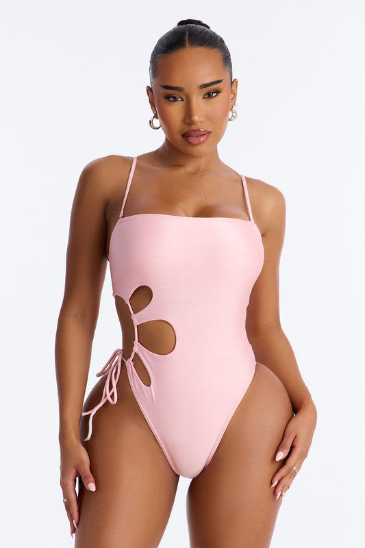 Coastal Bliss Strapless 1 Piece Cut Out Swimsuit - Light Pink