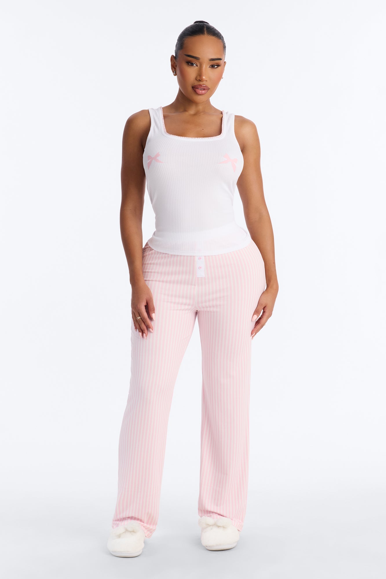Bow Down Boxer PJ Pant Set - White/Pink