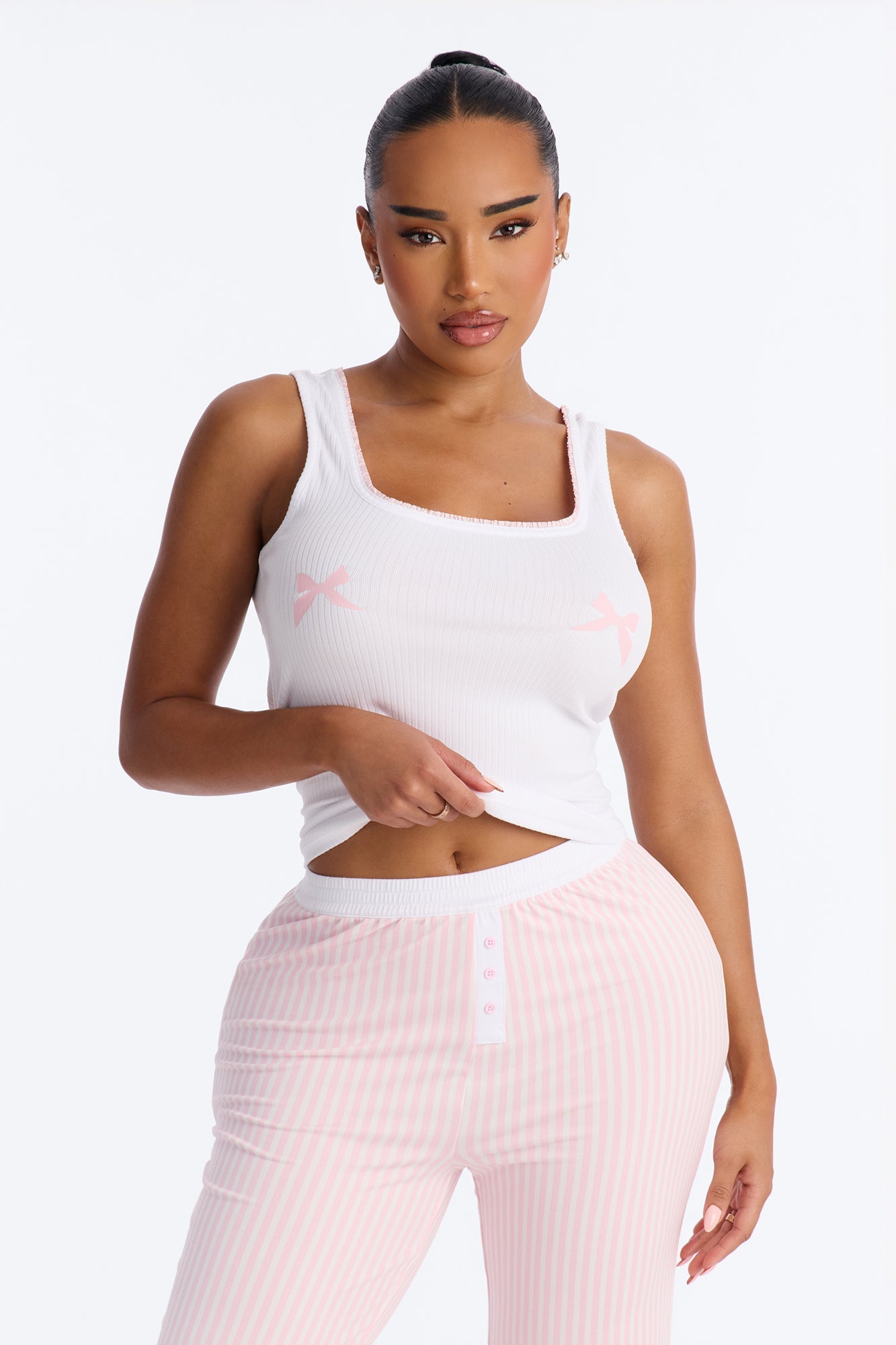 Bow Down Boxer PJ Pant Set - White/Pink