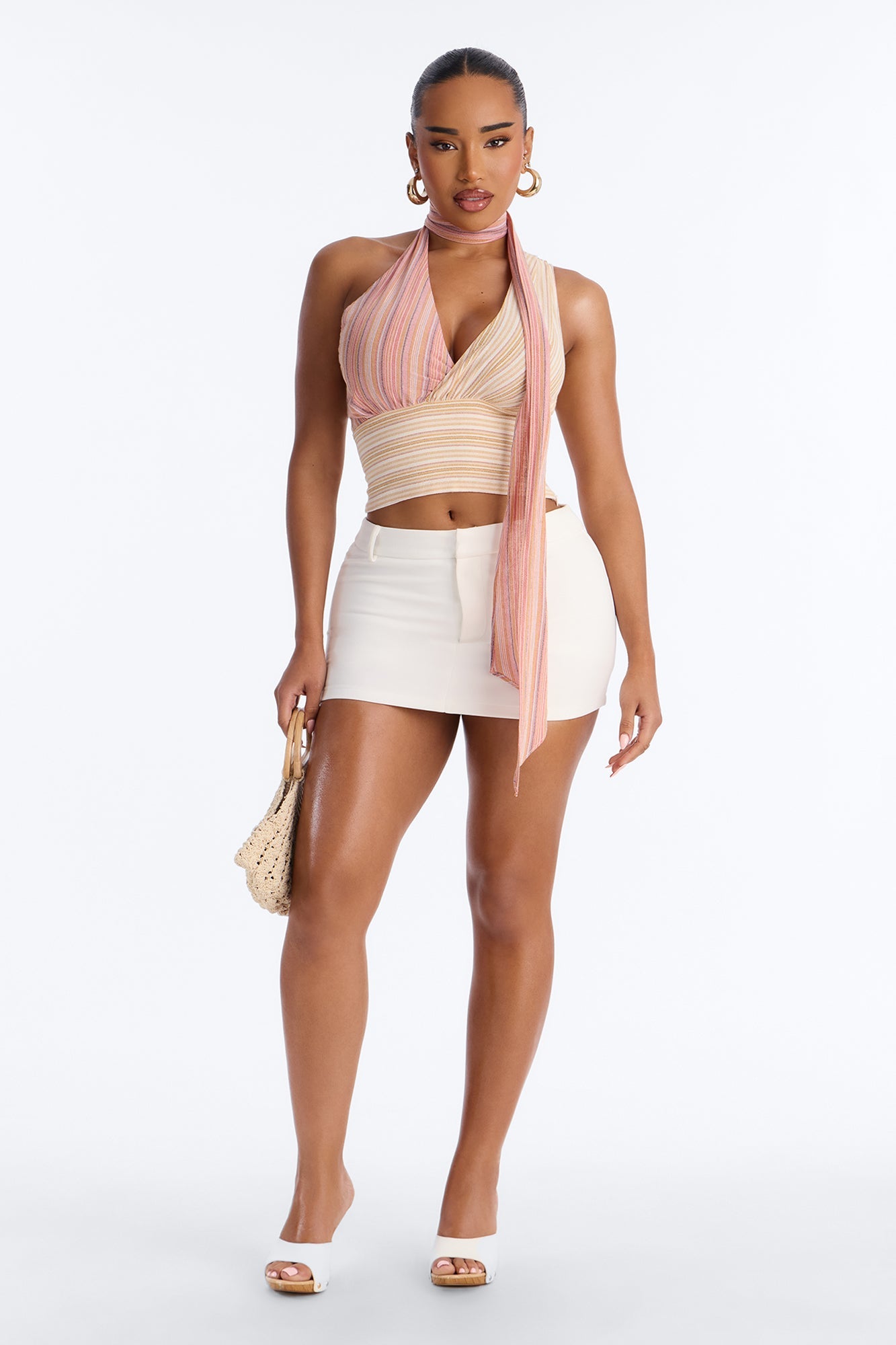 Heatwave Babe Striped Linen Scarf Top - Orange/combo