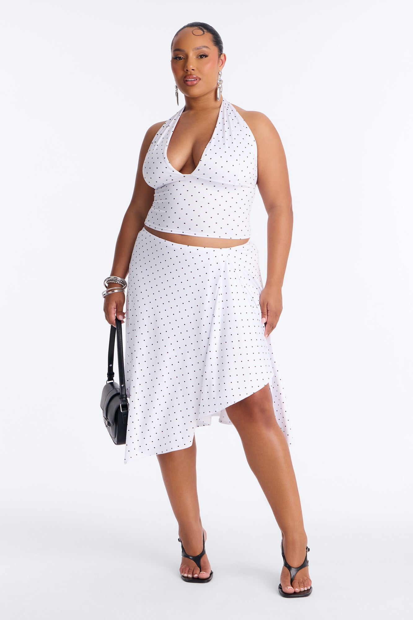 Dolly Halter Polka Dot Skirt Set - White/Black