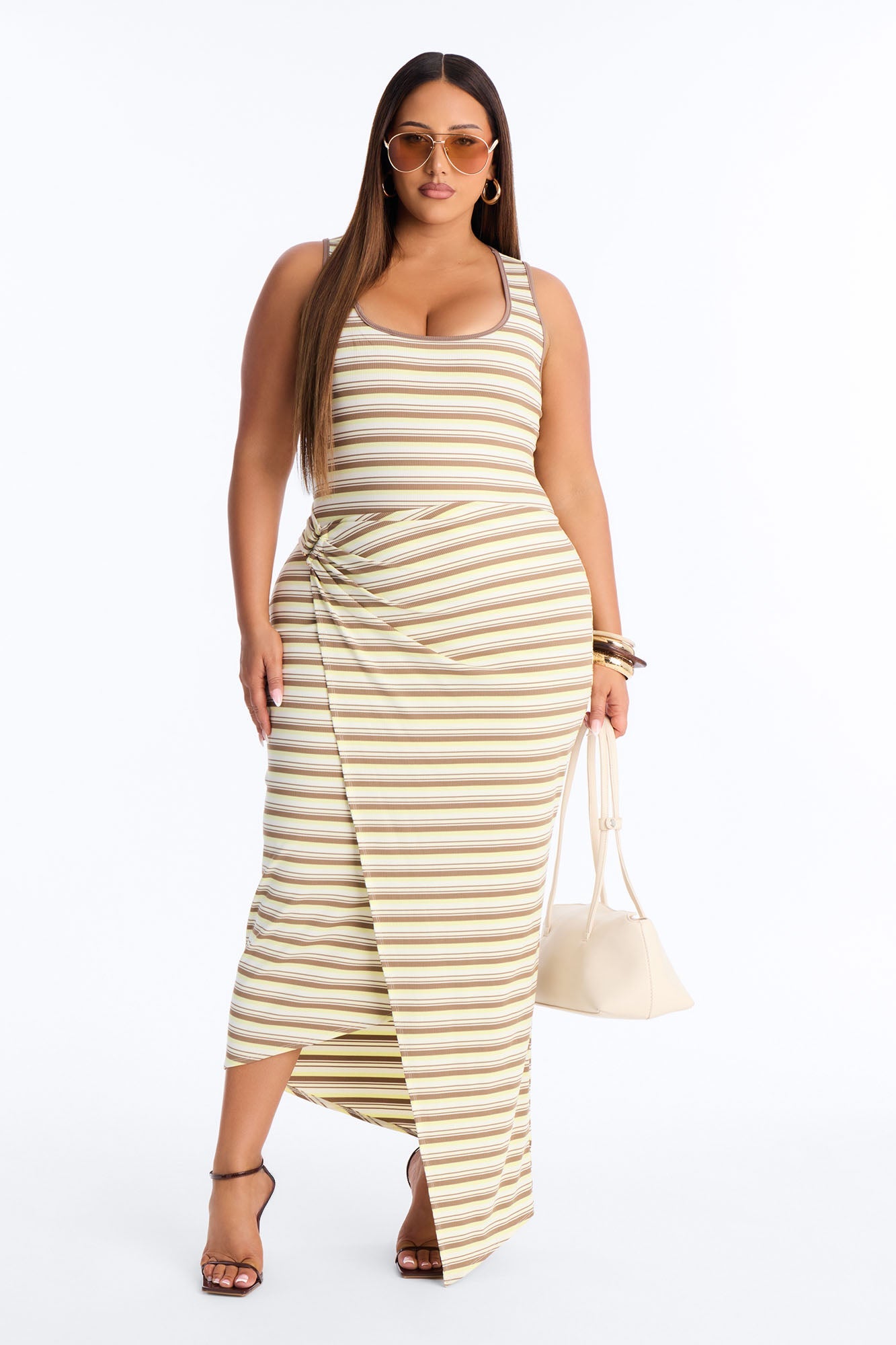Rayna Striped Ribbed Maxi Dress - Brown/combo