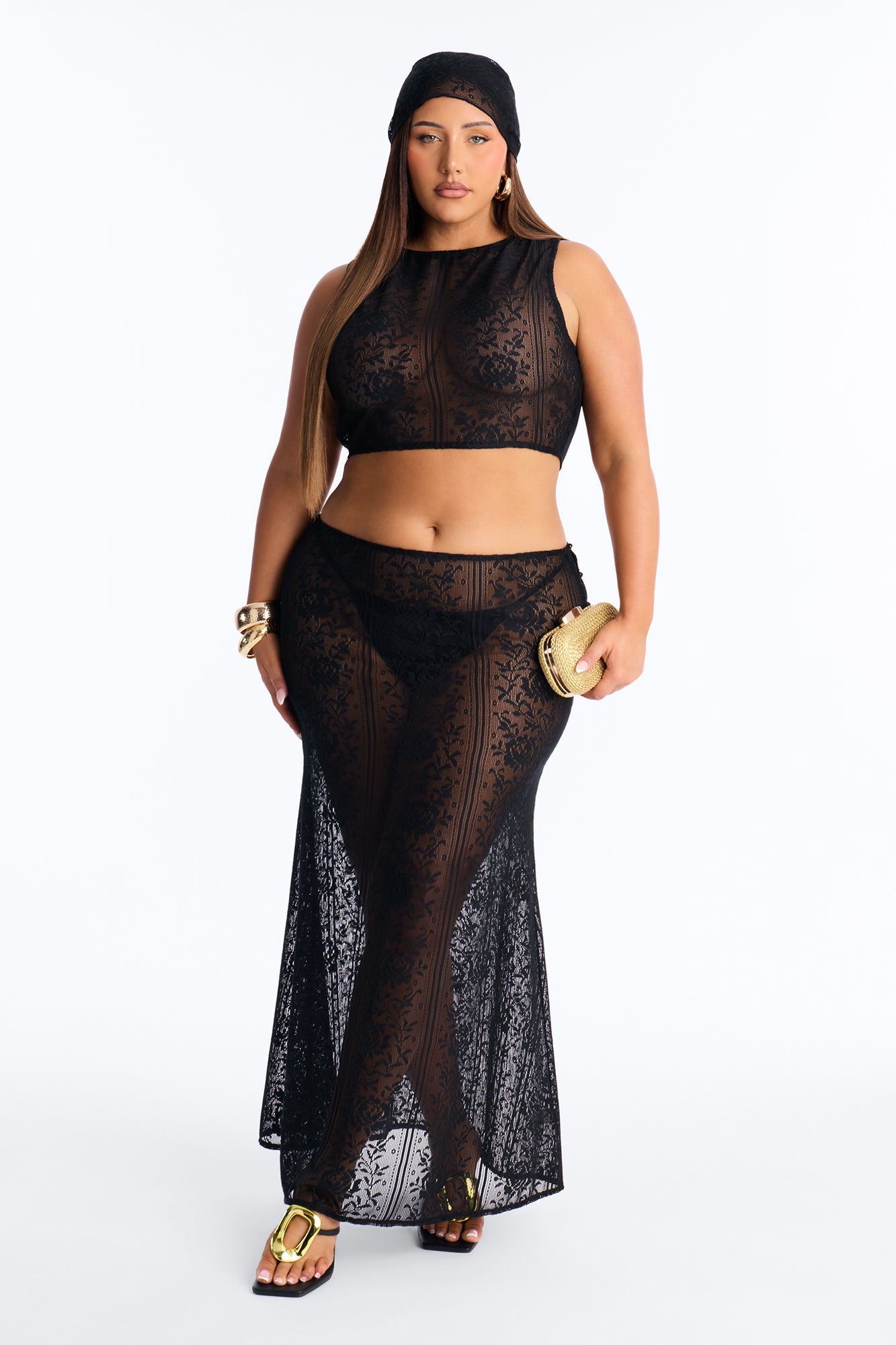 Alexis 3 Piece Lace Maxi Skirt Set - Black