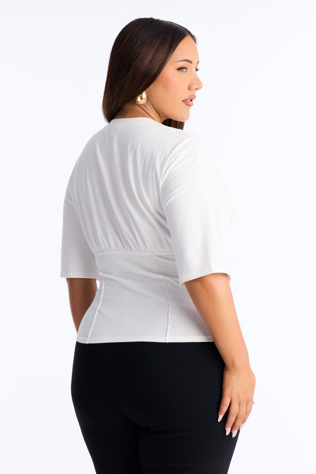 Kaylee Cinched Waist Short Sleeve T-Shirt - White