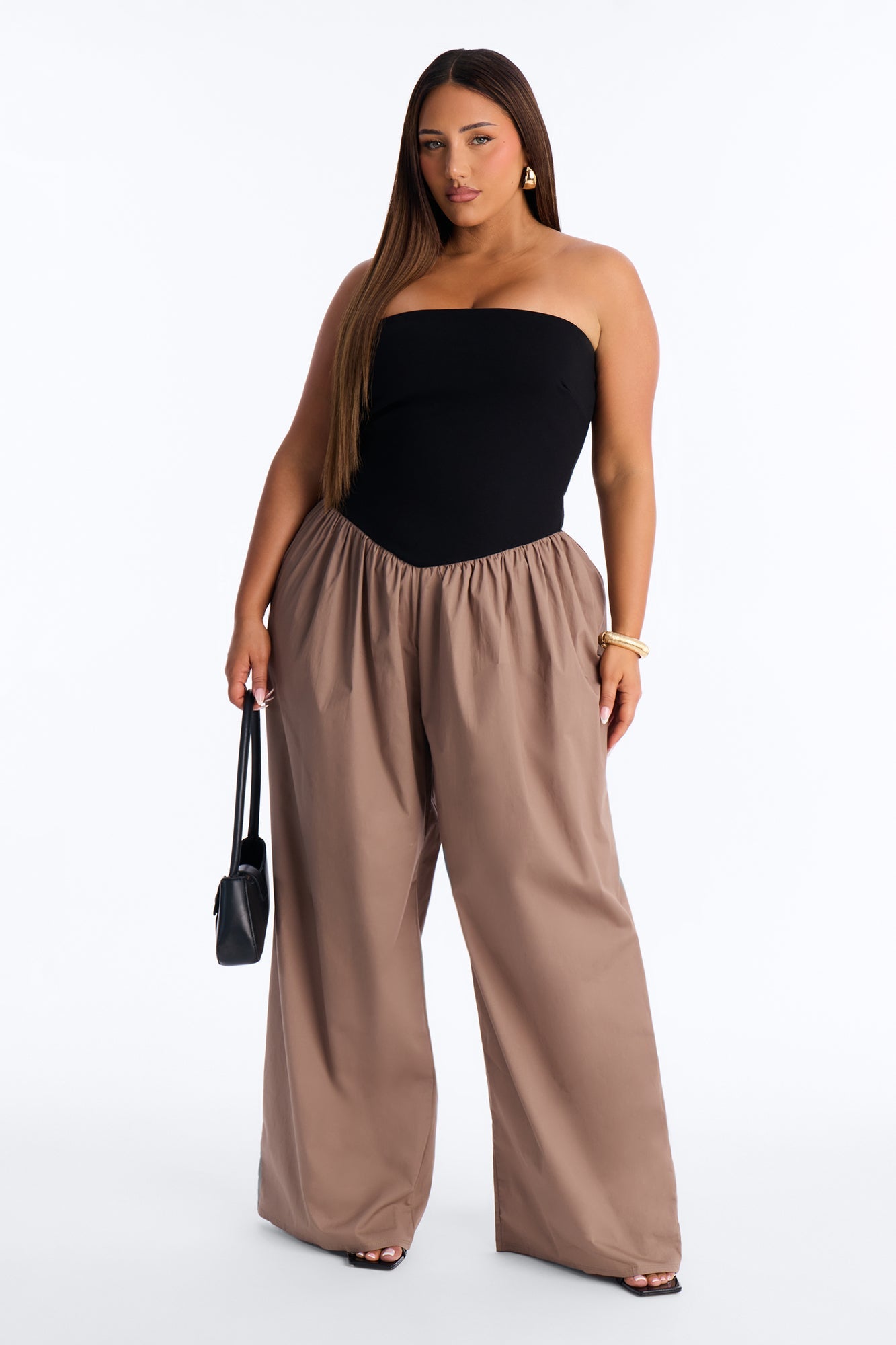 Sunday Walks Strapless Poplin Jumpsuit - Mocha