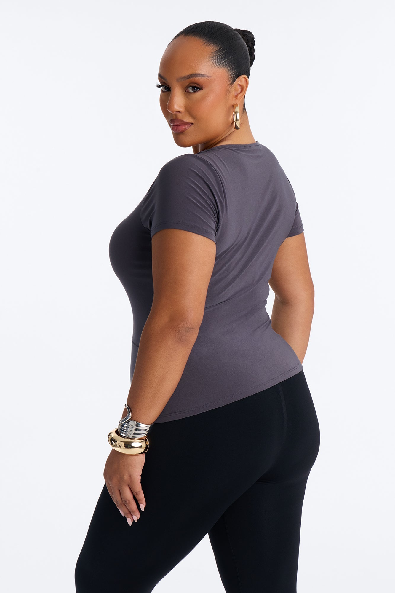 Chrome Kiss Hardware Short Sleeve Top - Charcoal