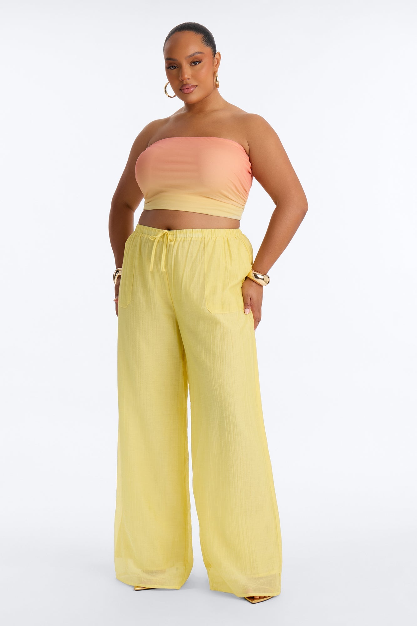 Vacay Babe Textured Wide Leg Pant - Butter Yellow