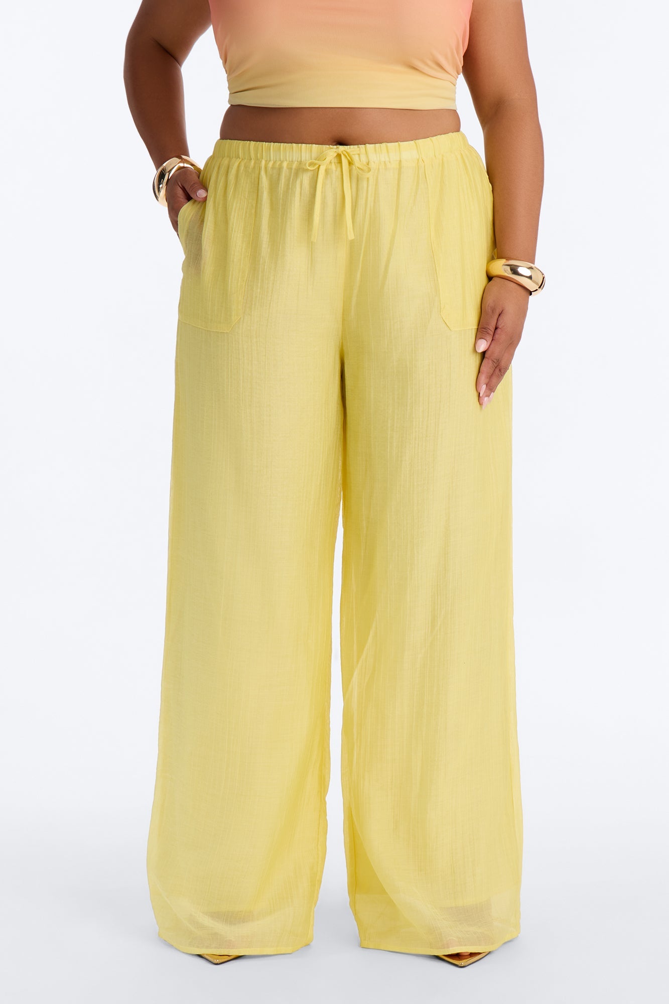 Vacay Babe Textured Wide Leg Pant - Butter Yellow