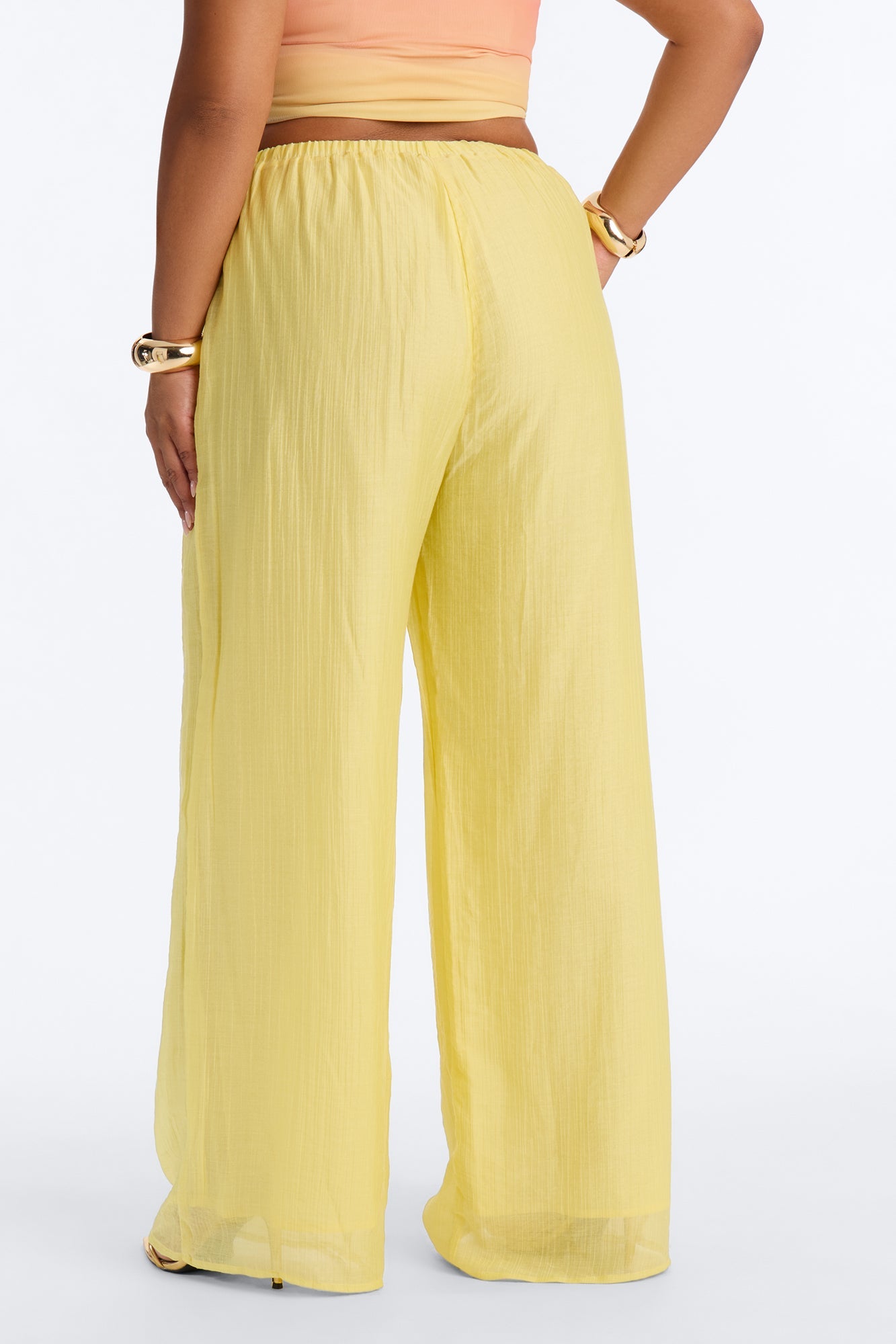Vacay Babe Textured Wide Leg Pant - Butter Yellow
