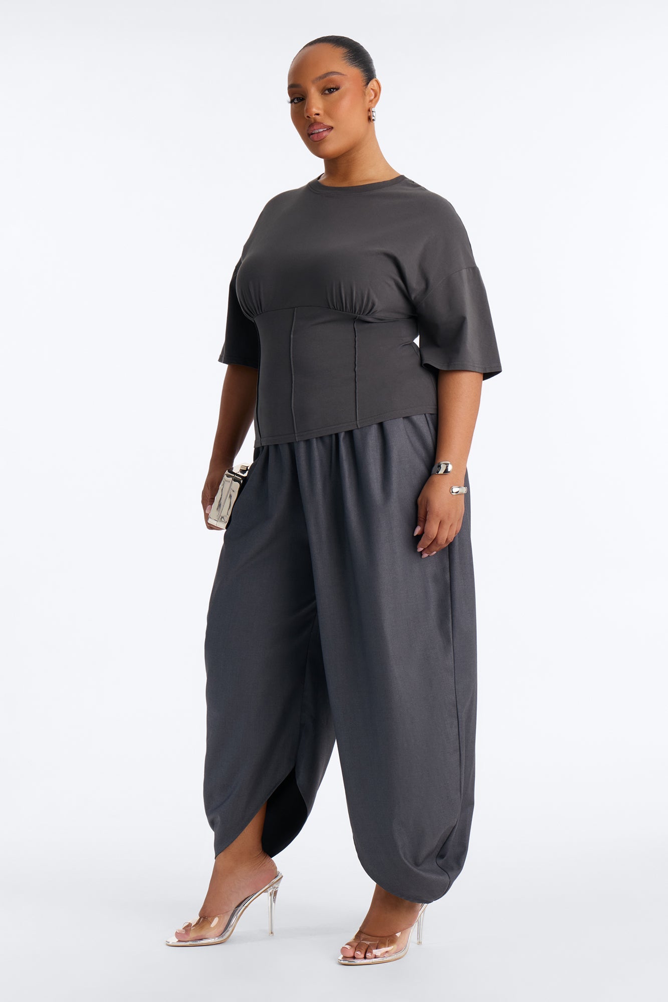 Bianca Barrel Leg Low Rise Pant - Charcoal
