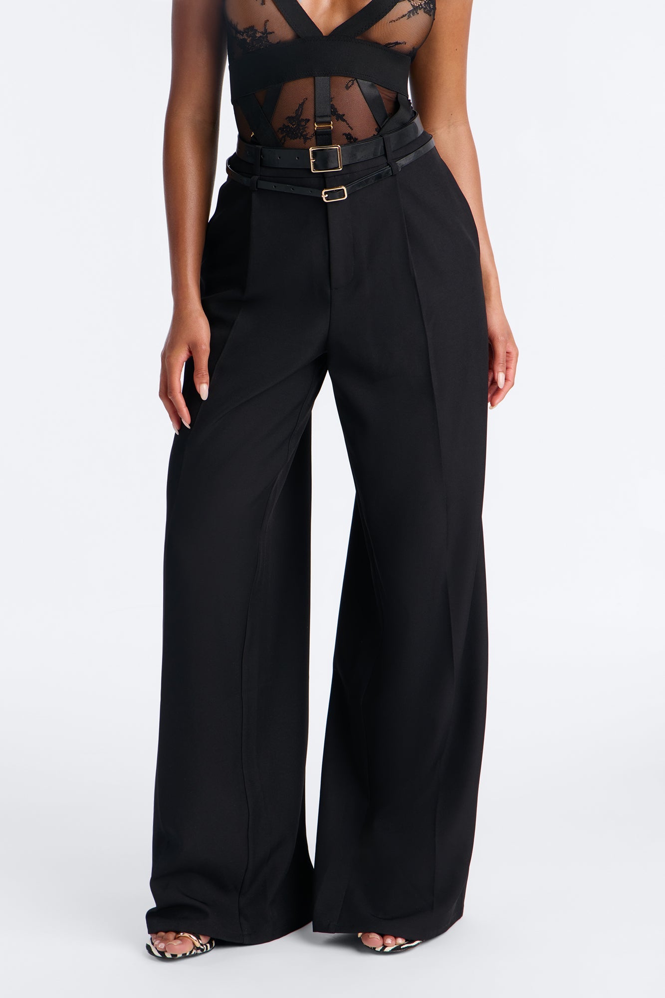 Geraldine Belted Wide Leg Trousers 33″ - Black