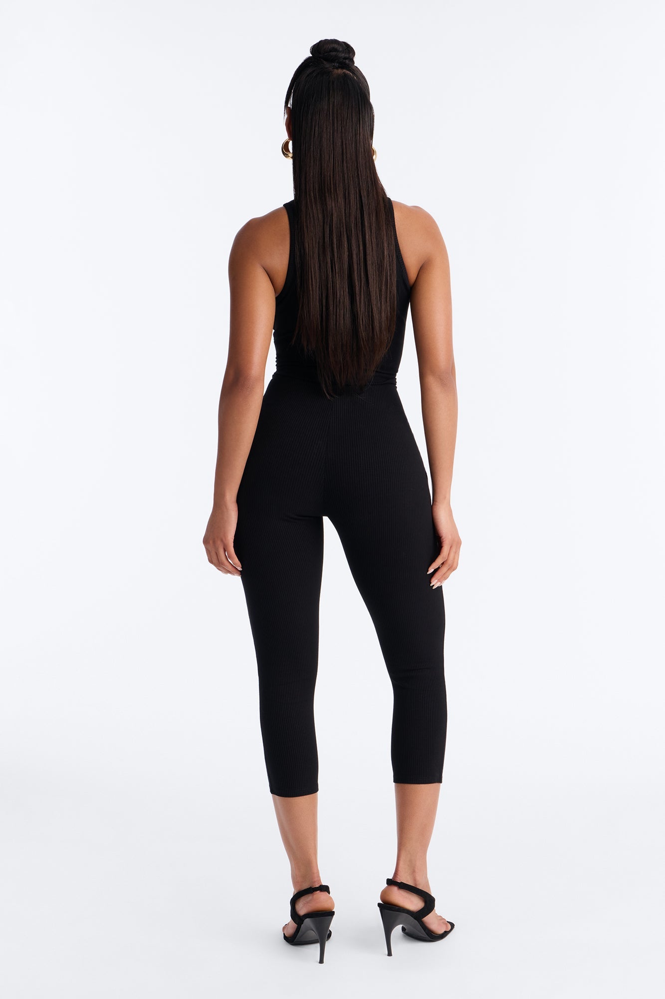 Maribel Sleeveless Snatched Capri Jumpsuit - Black