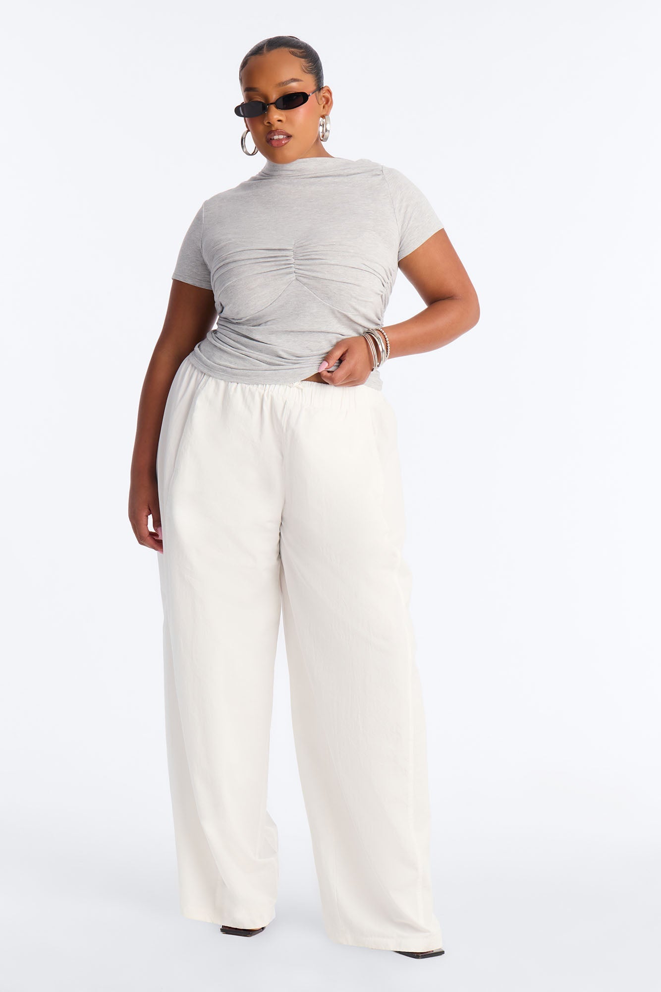 Maggie Low Rise Drawstring Wide Leg Pant 32″ - White