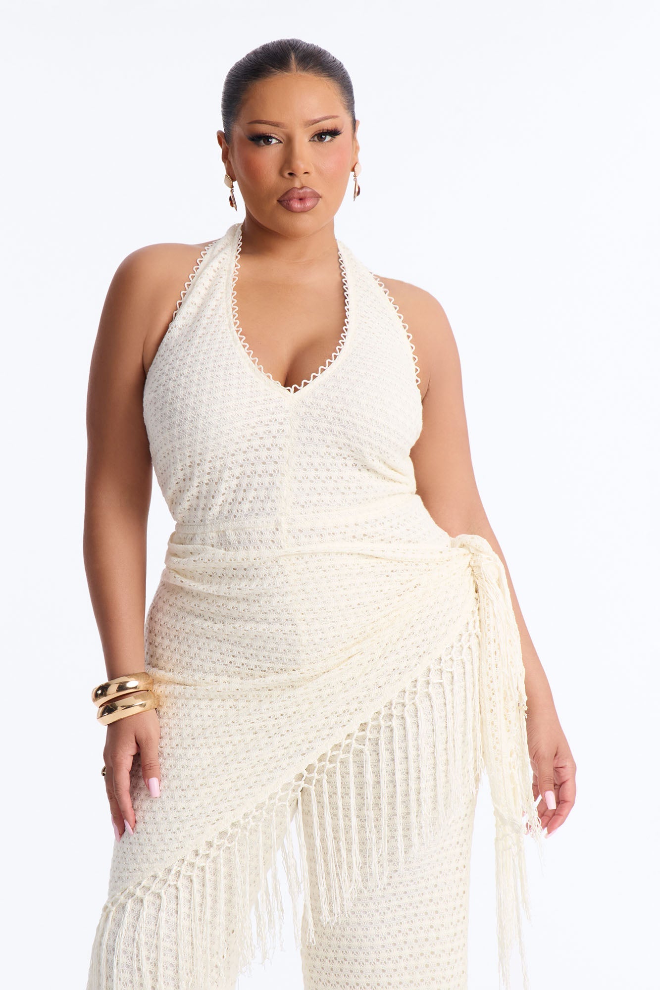 Mariah Jumpsuit And Tie Waist Scarf Set - Cream