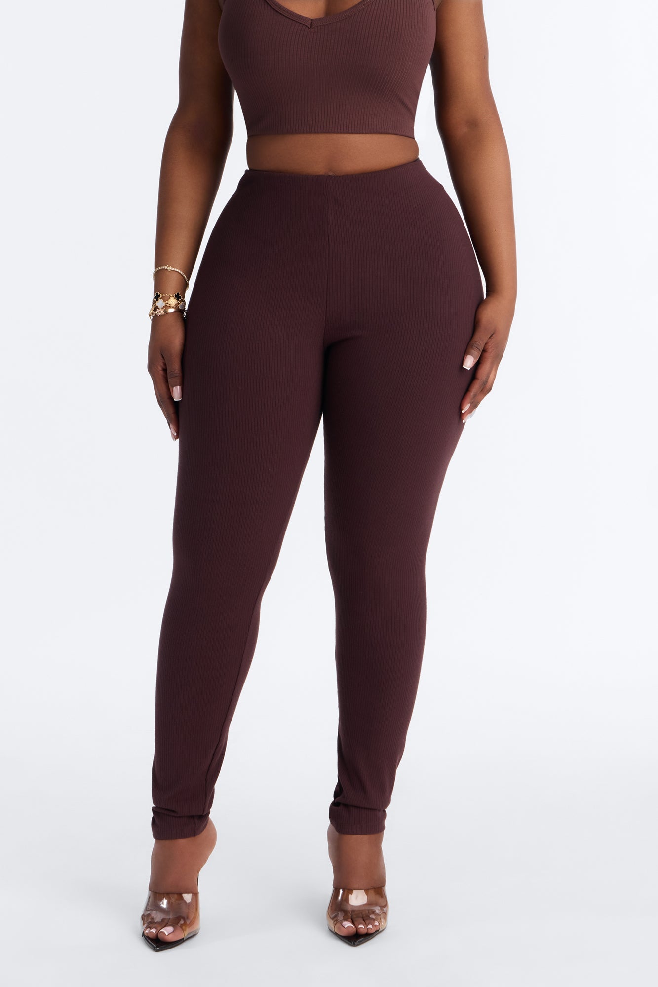 Ultra Ribbed Mid Rise Legging - Chocolate